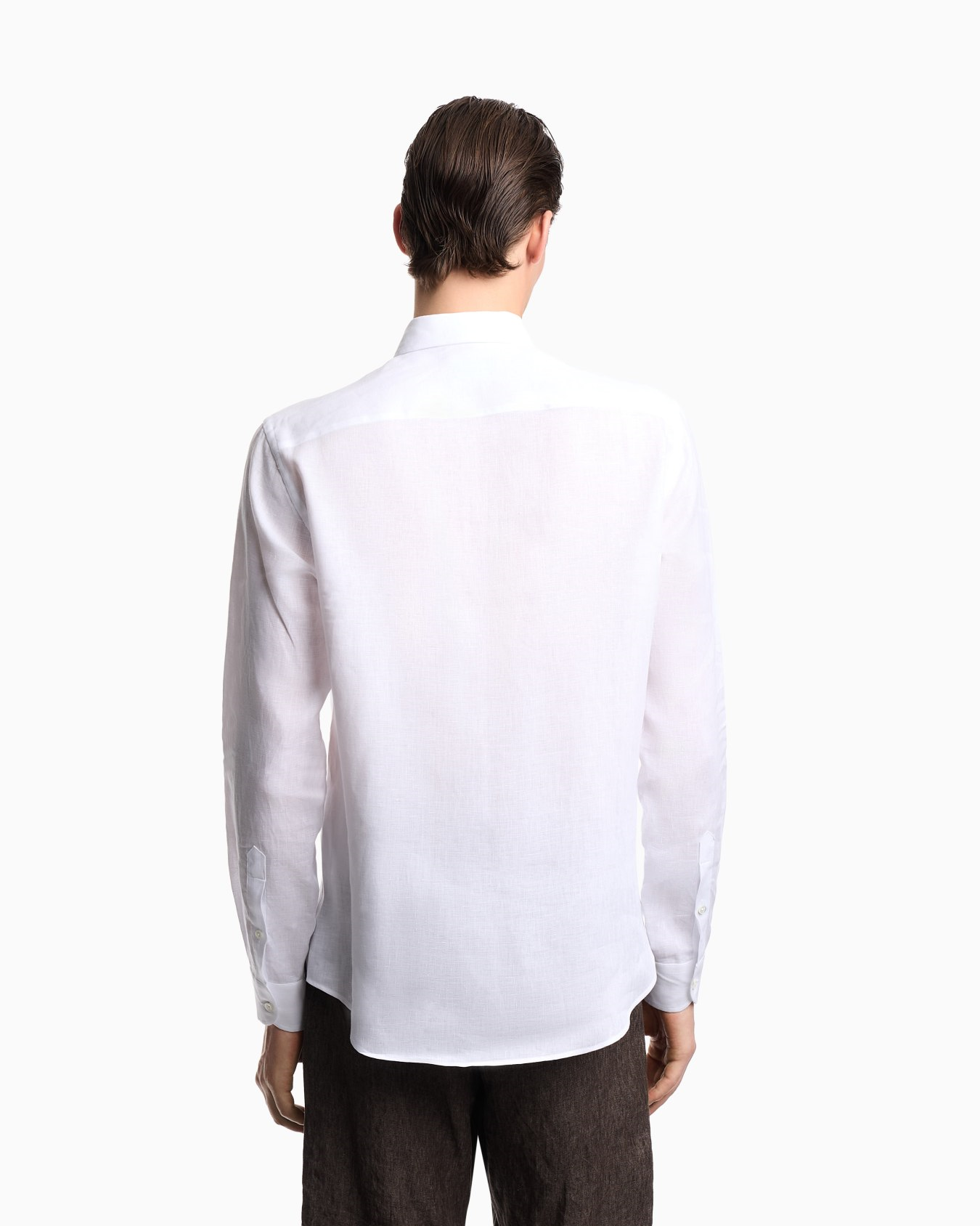 Emporio Armani Emporıo Armani Erkek Regular Fit %100 Keten Kartal Logolu Uzun Kollu Beyaz Gömlek EM000099 TE10157-U0002