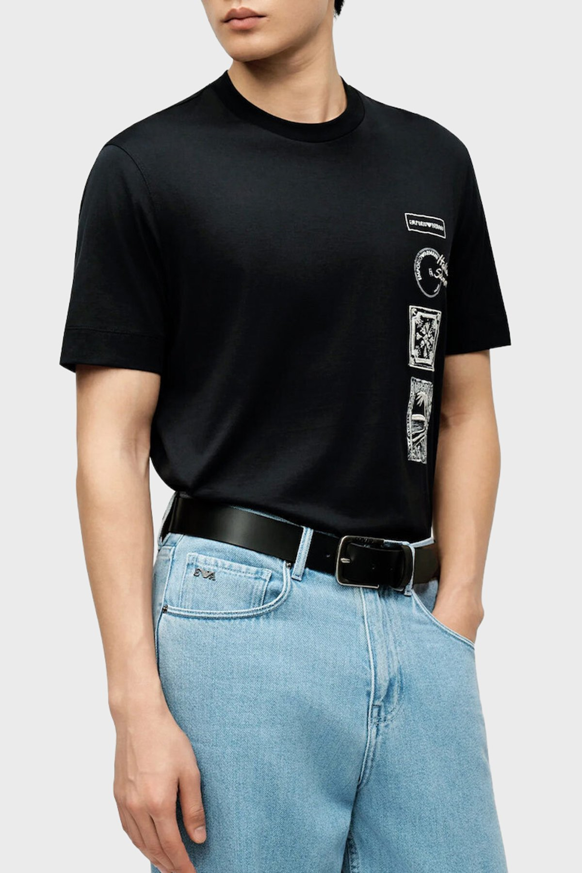 Emporio Armani Emporıo Armani Erkek Regular Fit Bisiklet Yaka Desenli Kısa Kollu Lacivert1 T-Shirt EM004994 AF24470-UB118