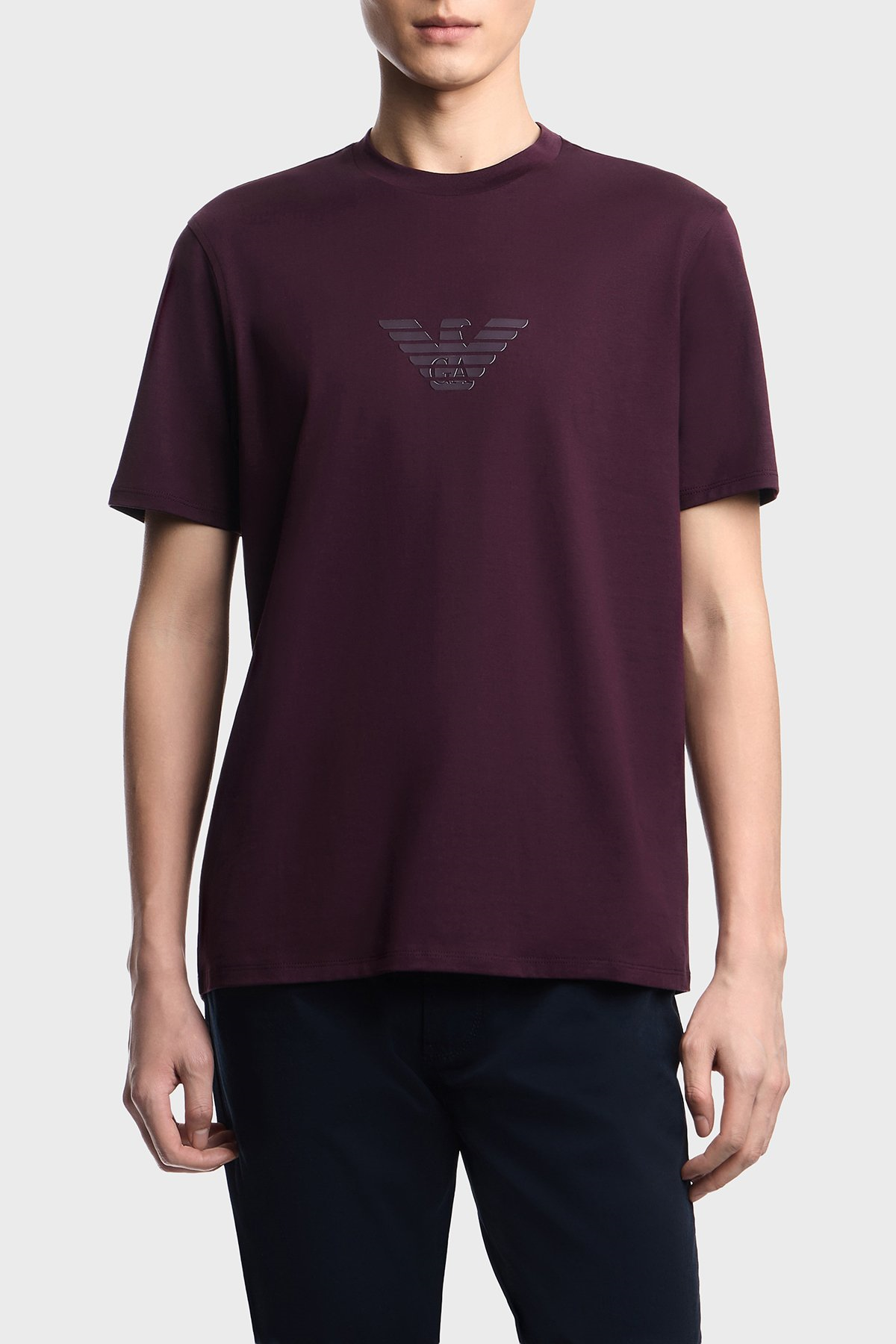 Emporio Armani Emporıo Armani Erkek Regular Fit Logo Detaylı Pamuklu Kısa Kollu Mor T-Shirt EM004583 AF13669-MA116