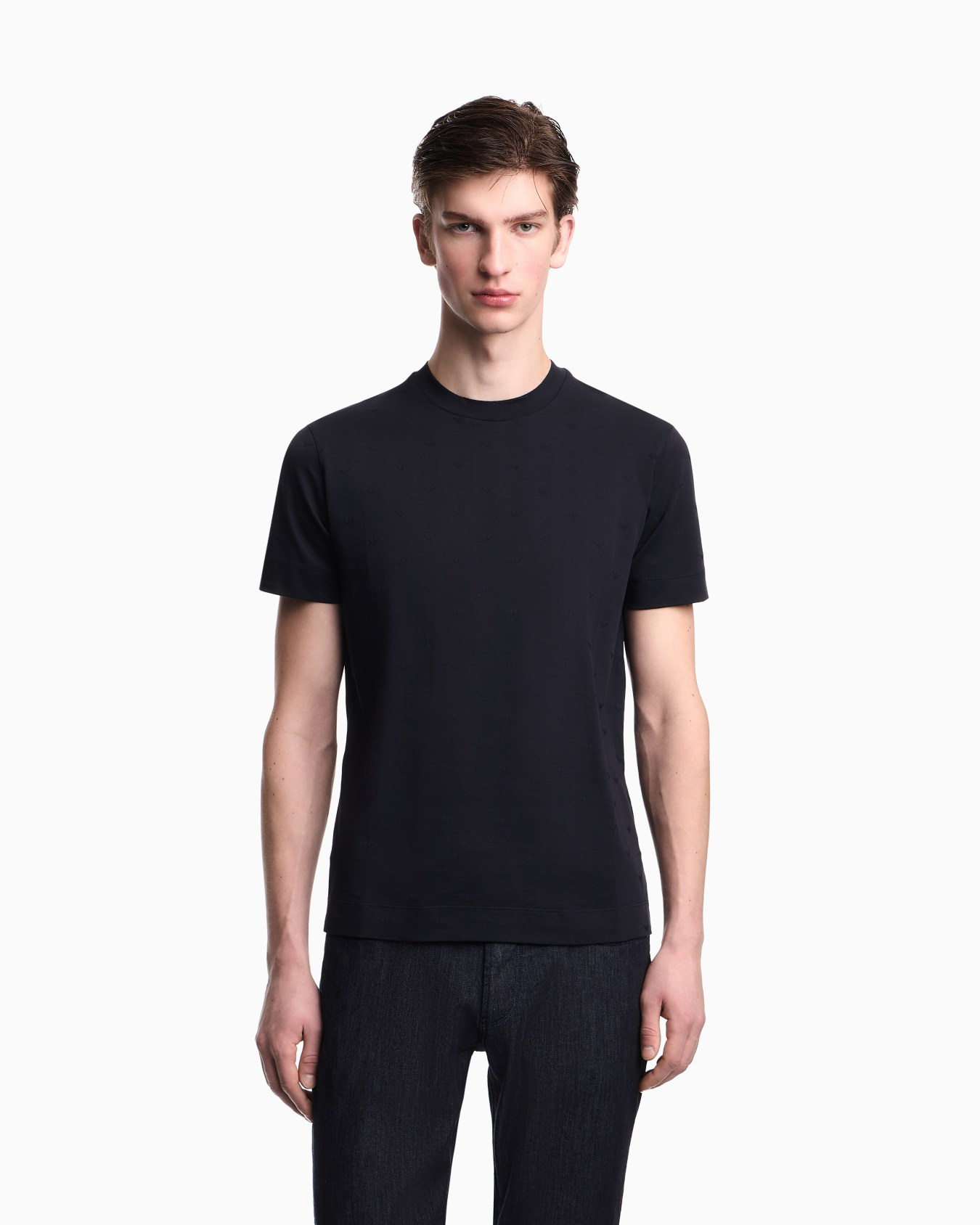 Emporio Armani Emporıo Armani Erkek Regular Fit Mikro Kartal Desenli Yuvarlak Yakalı Kısa Kollu Lacivert T-Shirt EM004522 AF10762-FB469