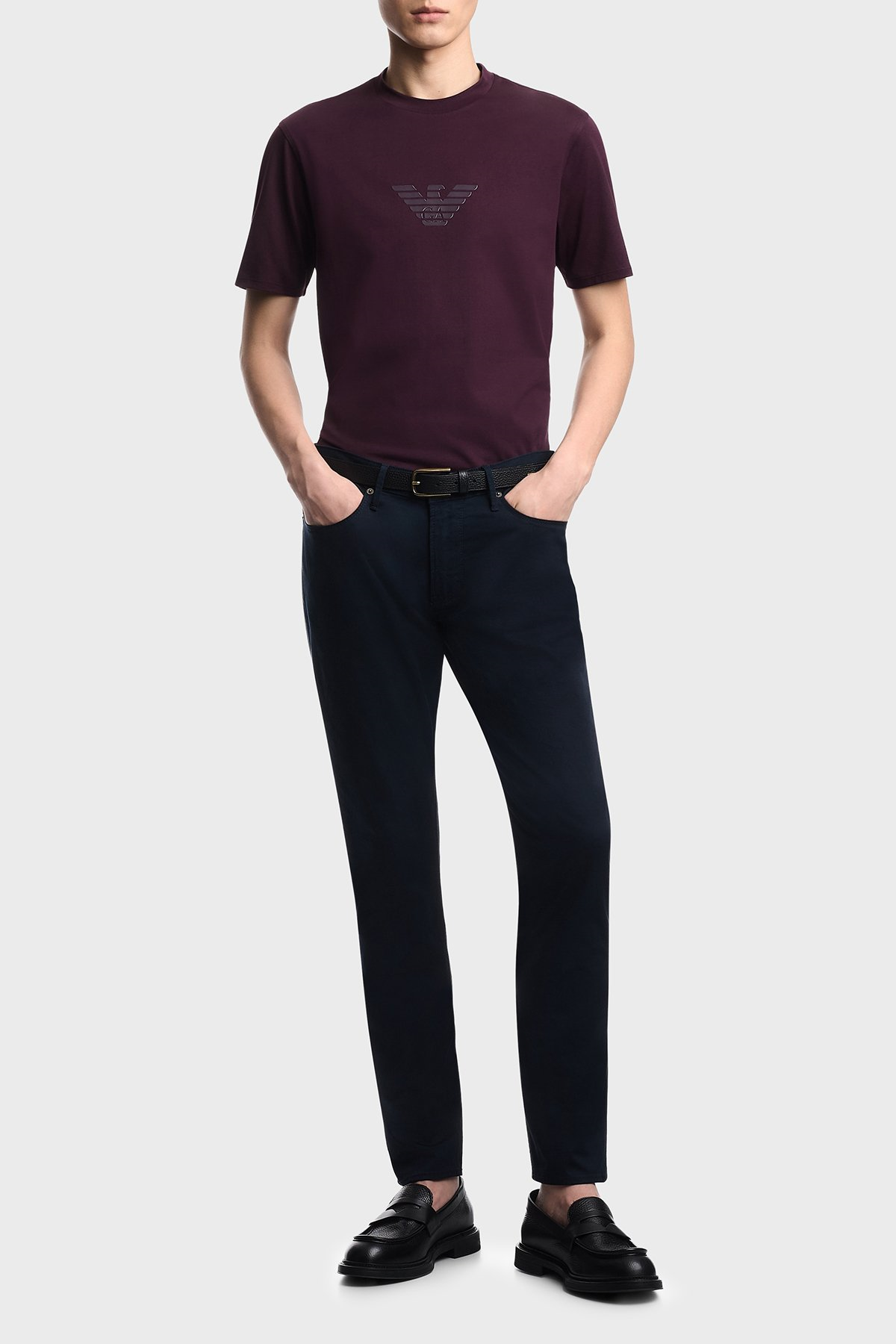 Emporio Armani Emporıo Armani Erkek Regular Fit Logo Detaylı Pamuklu Kısa Kollu Mor T-Shirt EM004583 AF13669-MA116
