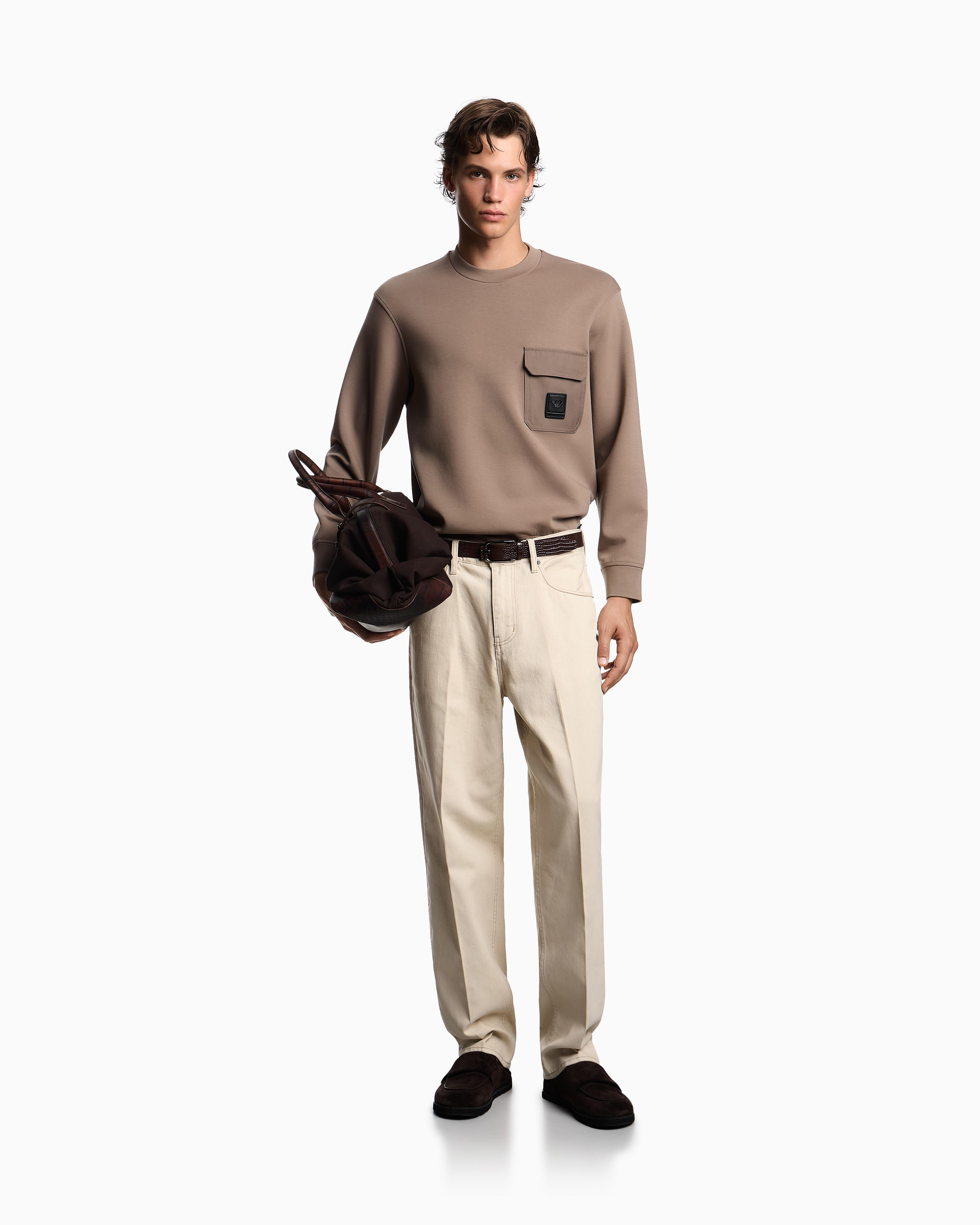Emporio Armani Emporıo Armani Erkek Regular Fit Yuvarlak Yakalı Cep Detaylı Uzun Kollu Bej Sweatshirt EM002925 AF10013-U6189