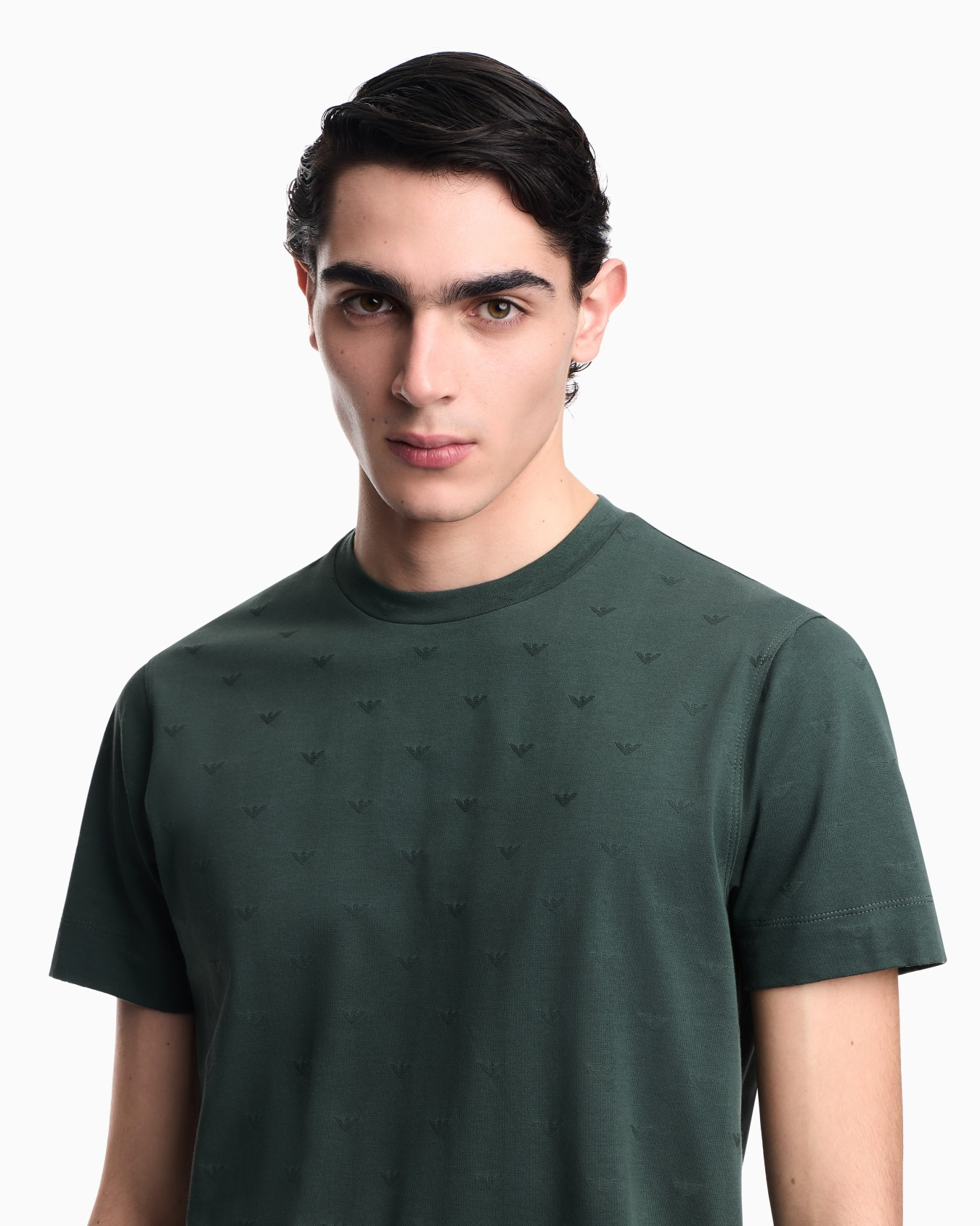 Emporio Armani Emporıo Armani Erkek Regular Fit Mikro Kartal Desenli Yuvarlak Yakalı Kısa Kollu Yeşil T-Shirt EM004522 AF10762-F7171