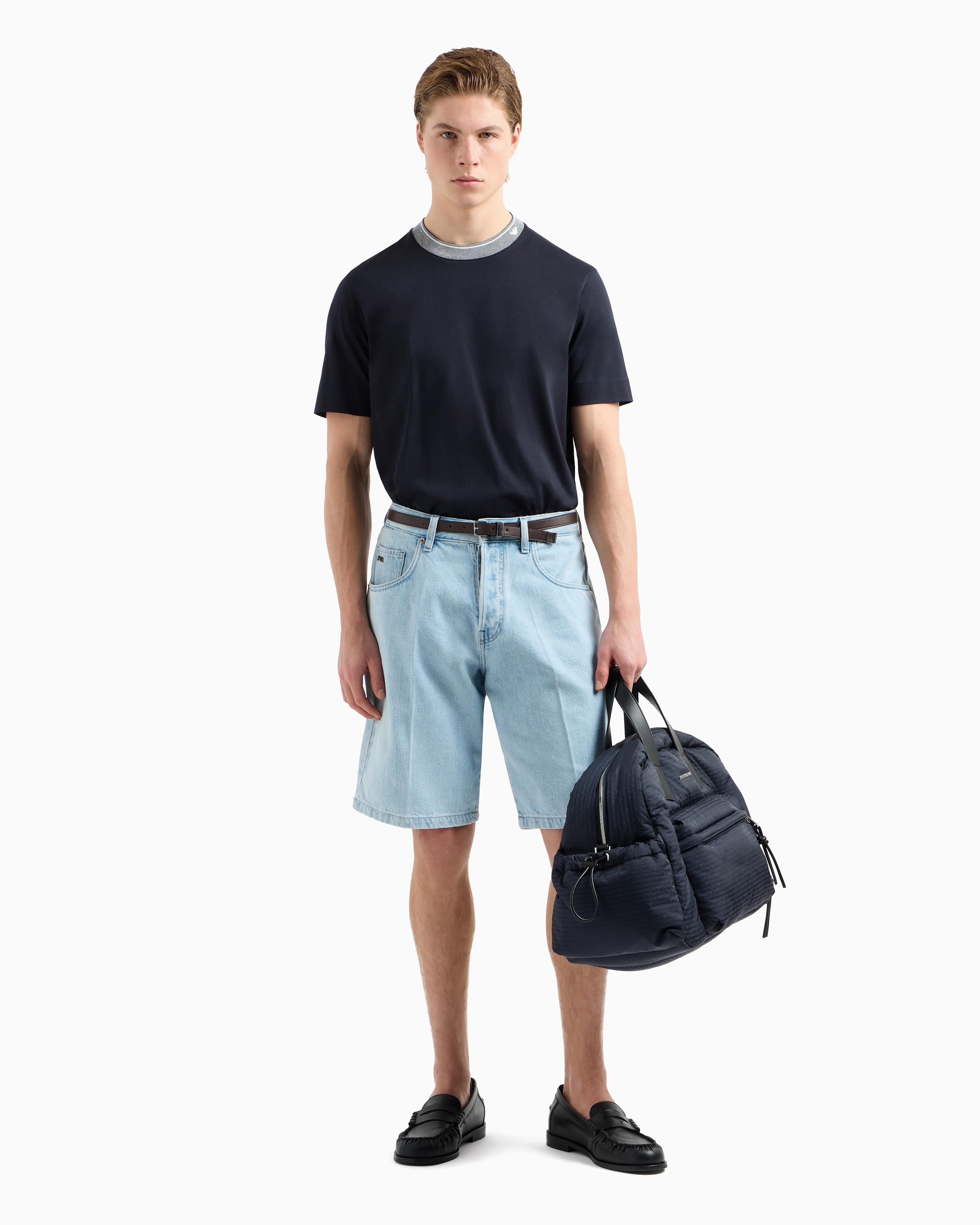 EMPORIO ARMANI Emporıo Armani Erkek Regular Fit Pamuklu Kartal İşlemeli Yuvarlak Yaka Lacivert T-Shirt EM000853 AF12926-UB118