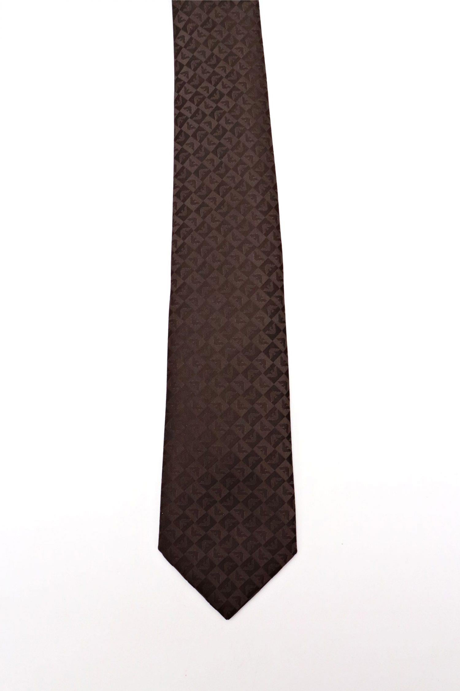 Emporio Armani Emporıo Armani Erkek Saf İpek Kumaş Kare Kartal Desenli Kahverengi Kravat 340075 2R612-00052