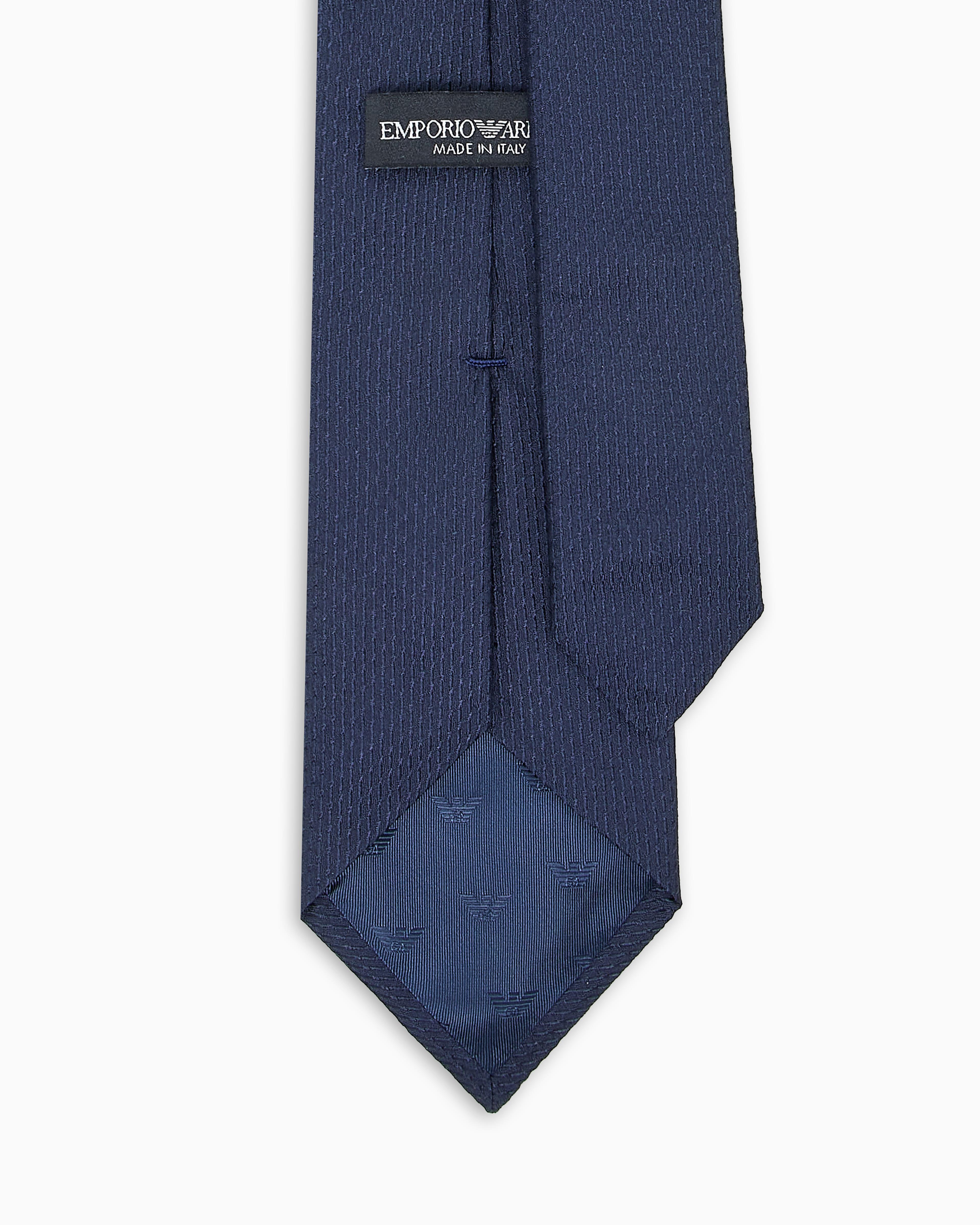 EMPORIO ARMANI Emporıo Armani Erkek Saf İpek Mikro Dokulu Lacivert Kravat EM001344 TE16534-FB172