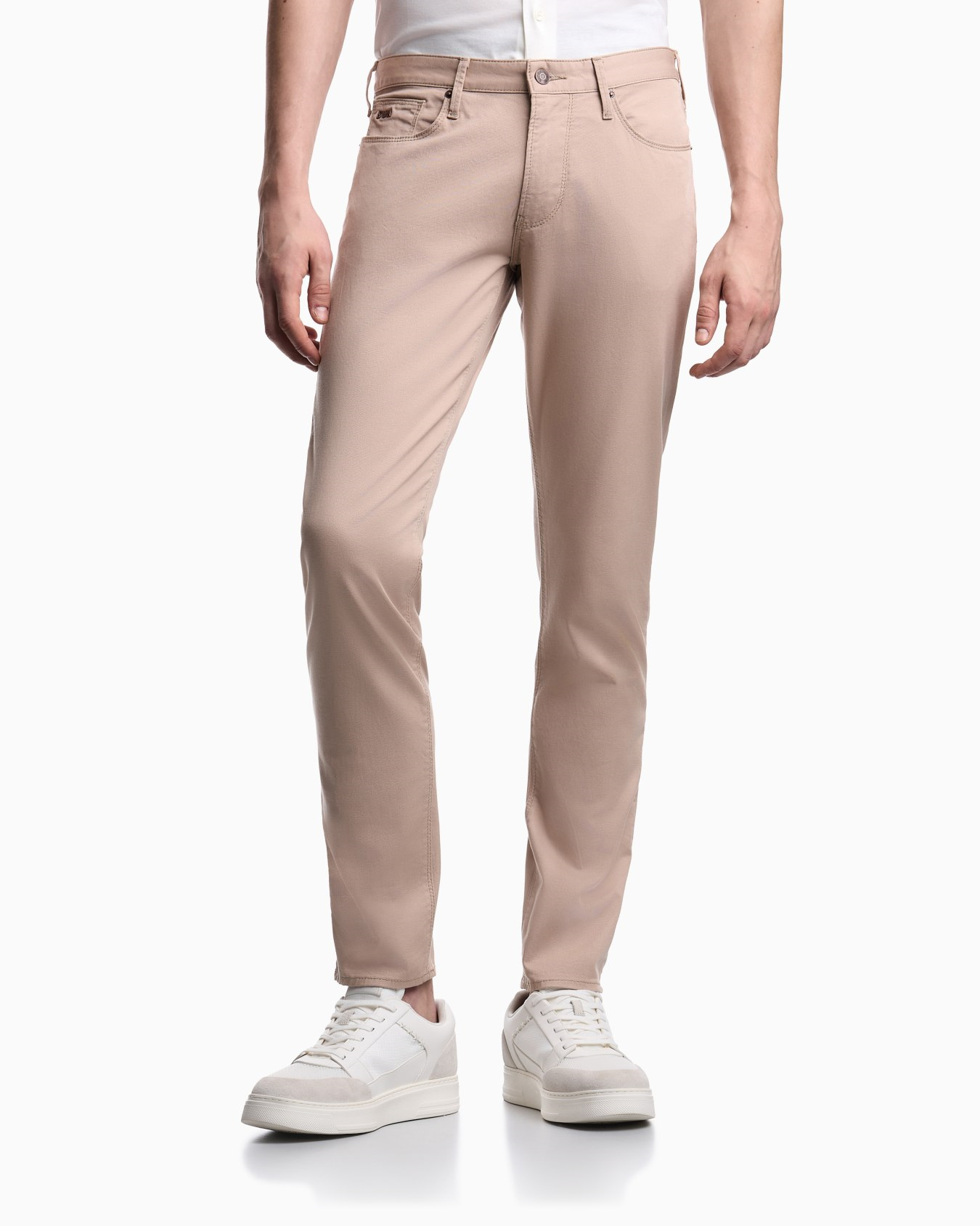 Emporio Armani Emporıo Armani Erkek Slim Fit Pamuklu Dar Paça Deri Logo Etiketli Bej Jeans EM000121 AF22611-U1041