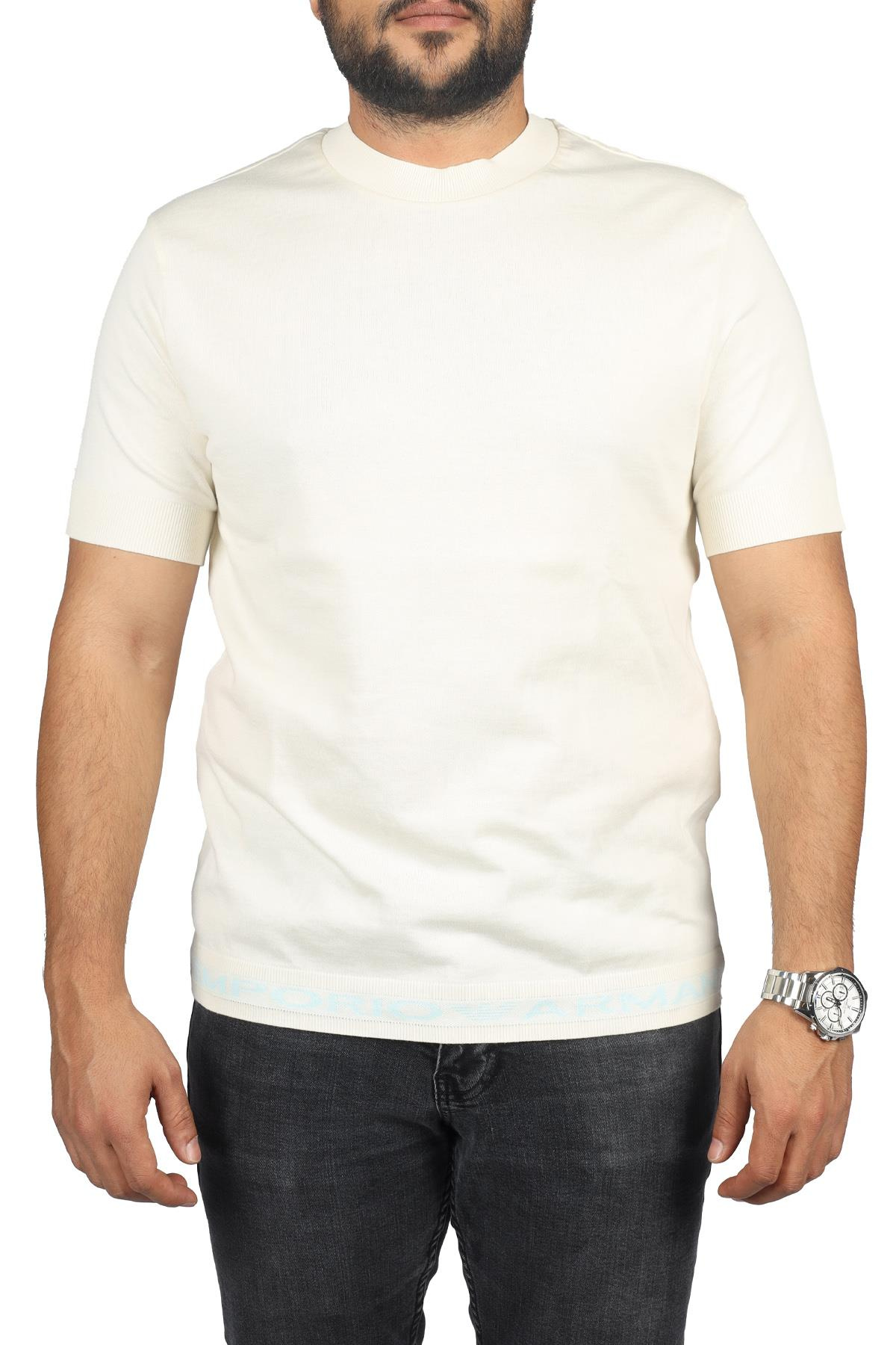 Emporio Armani Emporıo Armani Erkek slim fit Kısa Kollu Logolu Bisiklet Yaka Bej T-Shirt 6R1TEB 1JFIZ-0108