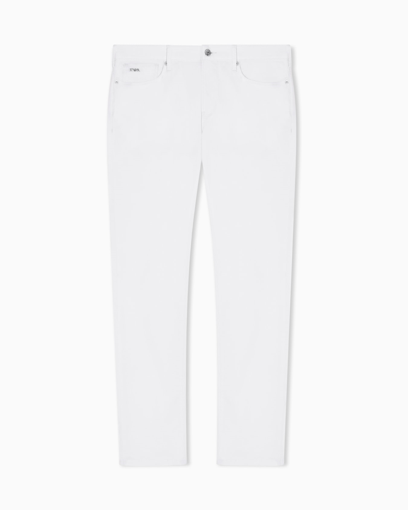 Emporio Armani Emporıo Armani Erkek Slim Fit Pamuklu Dar Paça Deri Logo Etiketli Beyaz Jeans EM000121 AF22611-U0003