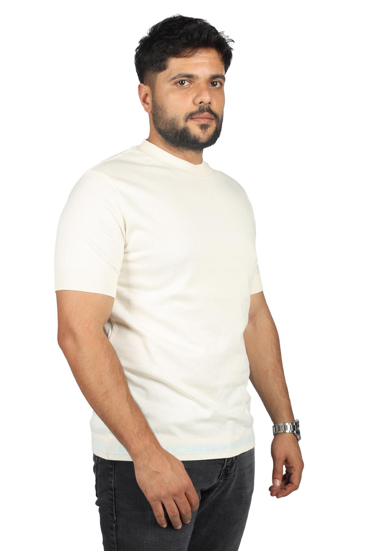 Emporio Armani Emporıo Armani Erkek slim fit Kısa Kollu Logolu Bisiklet Yaka Bej T-Shirt 6R1TEB 1JFIZ-0108