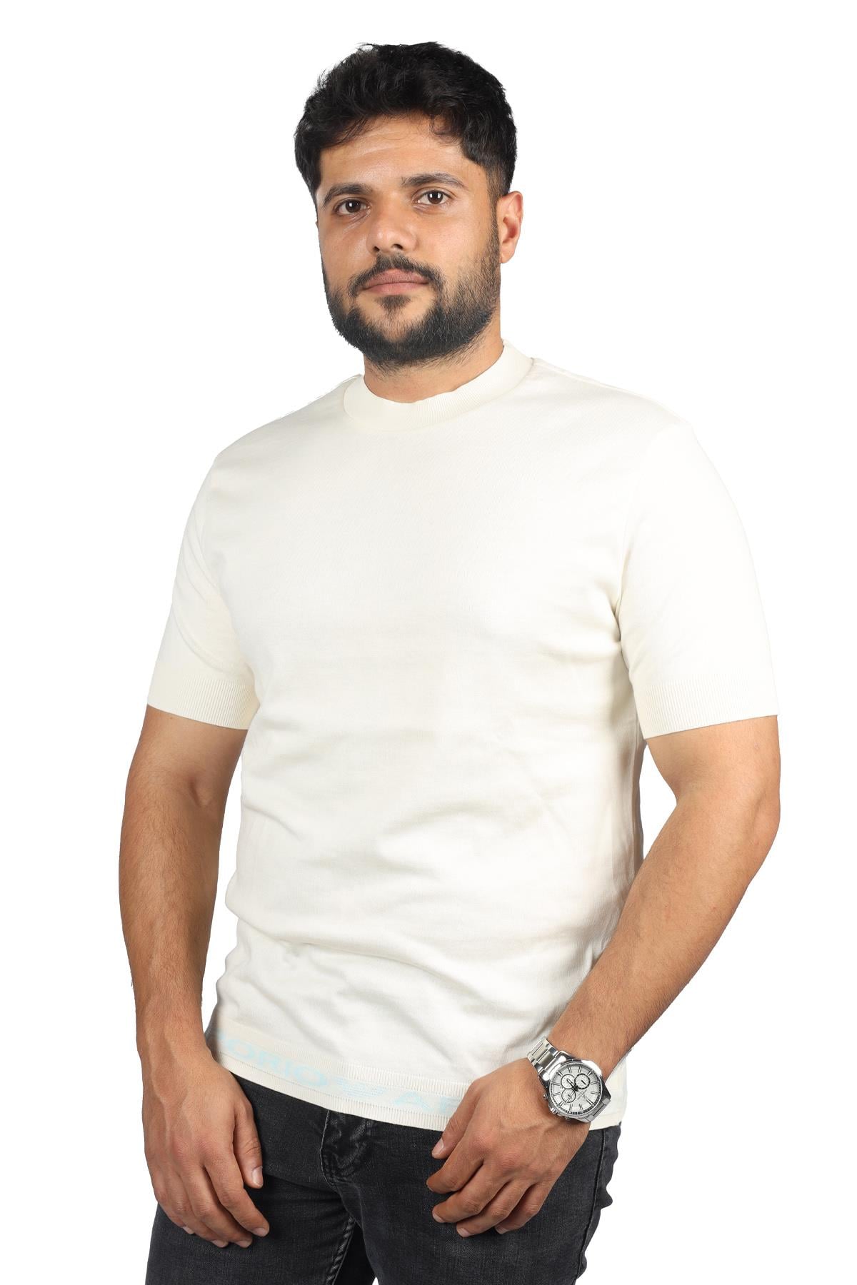 Emporio Armani Emporıo Armani Erkek slim fit Kısa Kollu Logolu Bisiklet Yaka Bej T-Shirt 6R1TEB 1JFIZ-0108