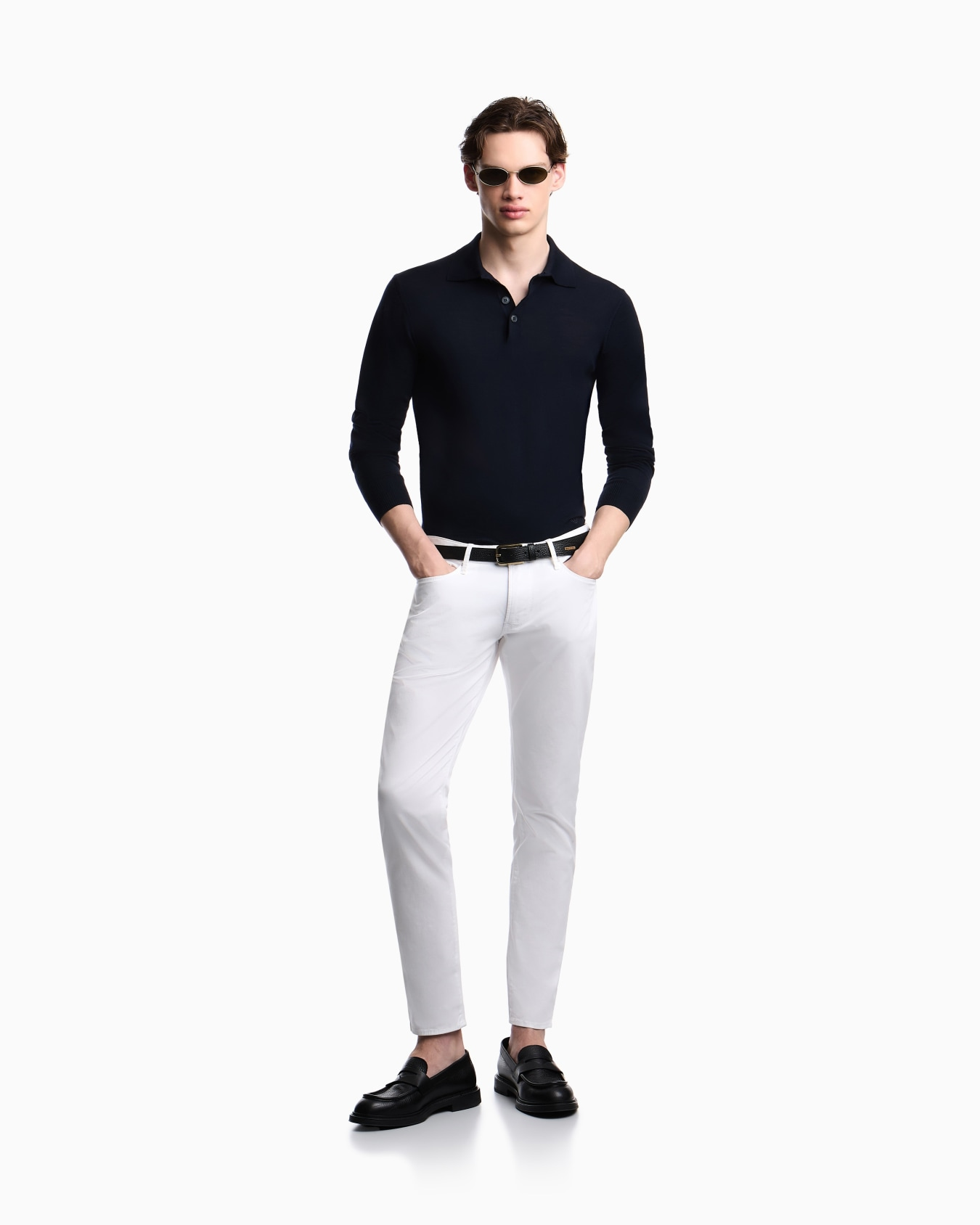 Emporio Armani Emporıo Armani Erkek Slim Fit Pamuklu Dar Paça Deri Logo Etiketli Beyaz Jeans EM000121 AF22611-U0003