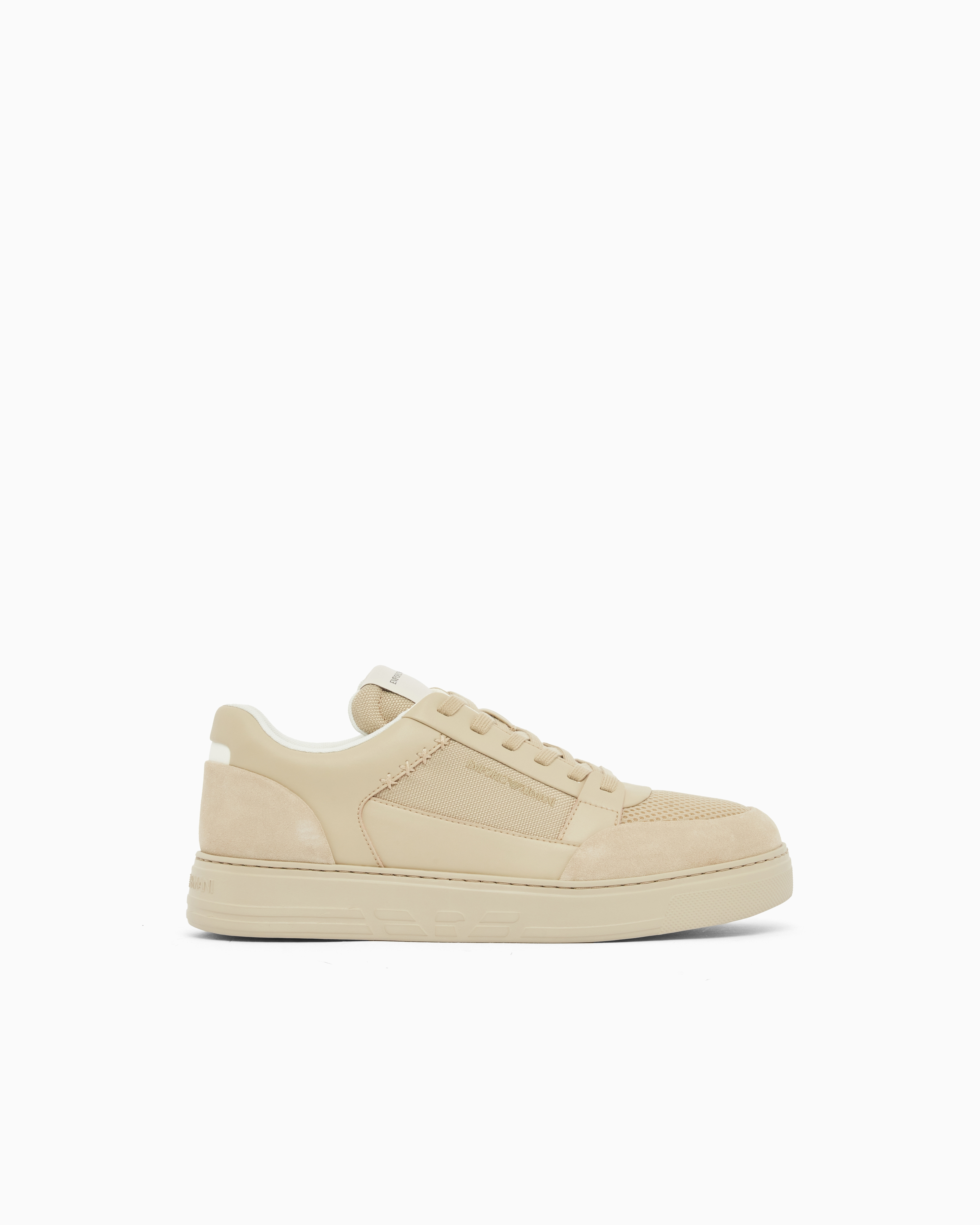 Emporio Armani Emporıo Armani Erkek Süet Ve File Detaylar Bağcıklı Kauçuk Taban Bej Sneaker EM004836 AF24321-M1359