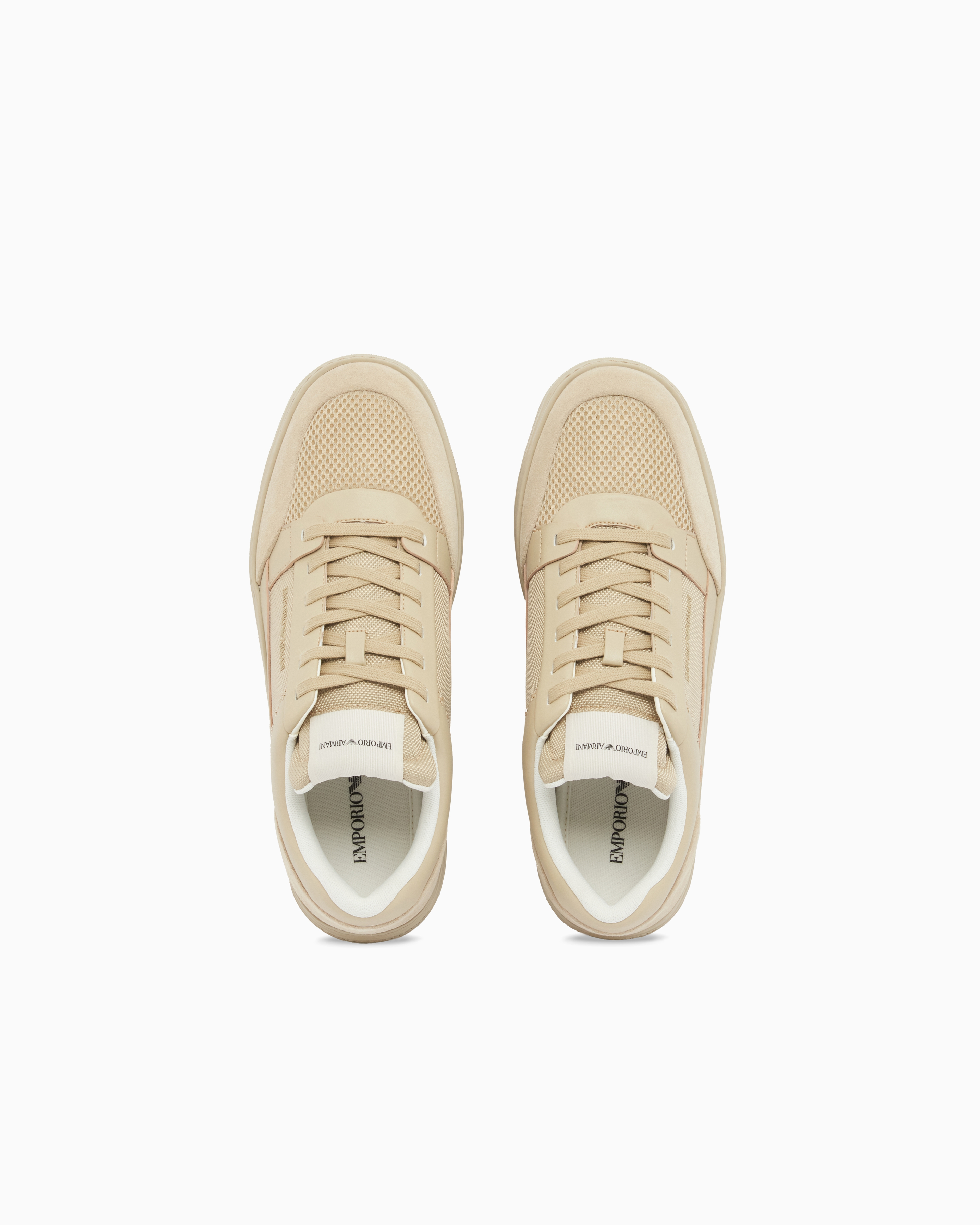 Emporio Armani Emporıo Armani Erkek Süet Ve File Detaylar Bağcıklı Kauçuk Taban Bej Sneaker EM004836 AF24321-M1359