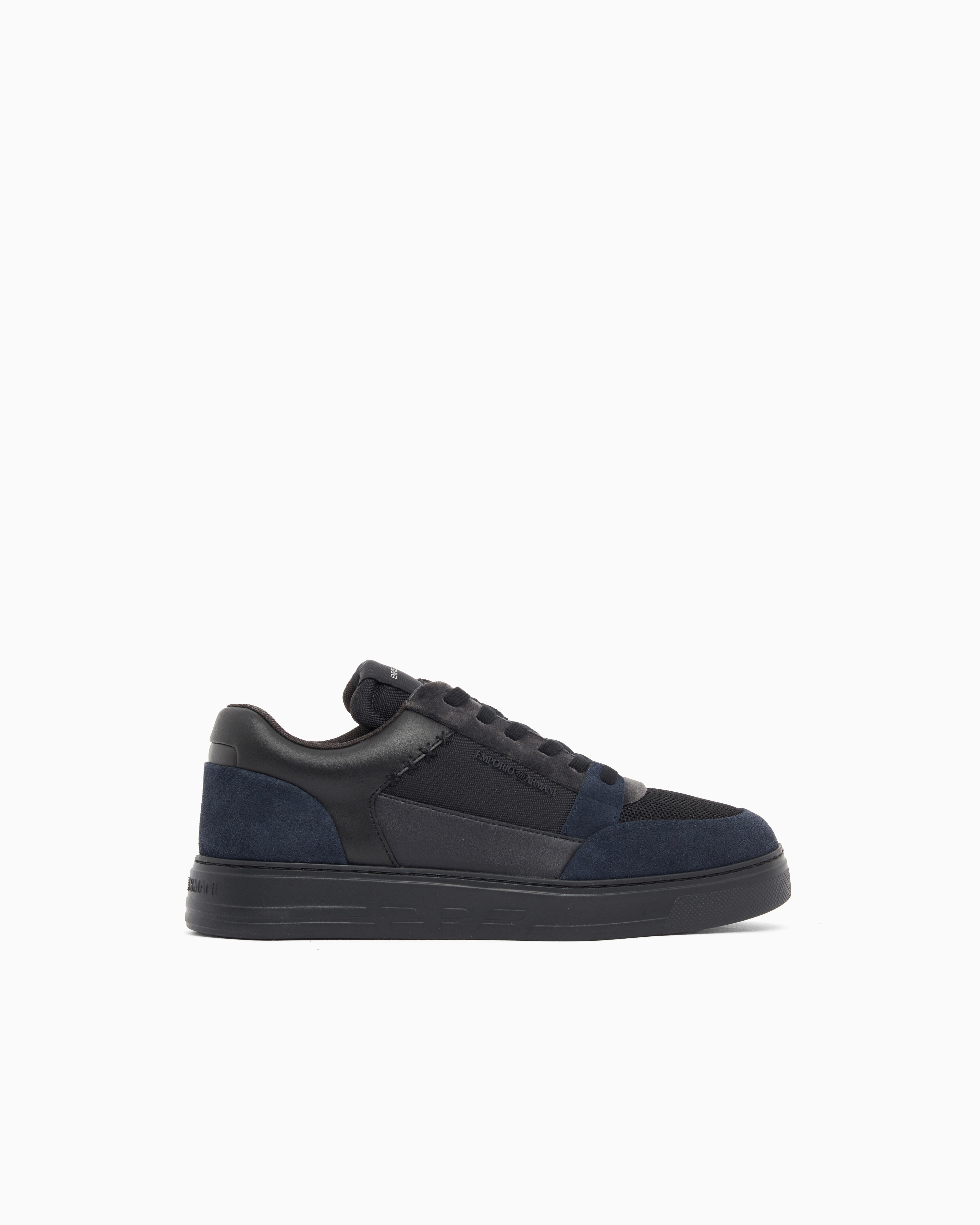 Emporio Armani Emporıo Armani Erkek Süet ve File Detaylı Düşük Bilekli Siyah Sneaker EM004836 AF23155-MZ312
