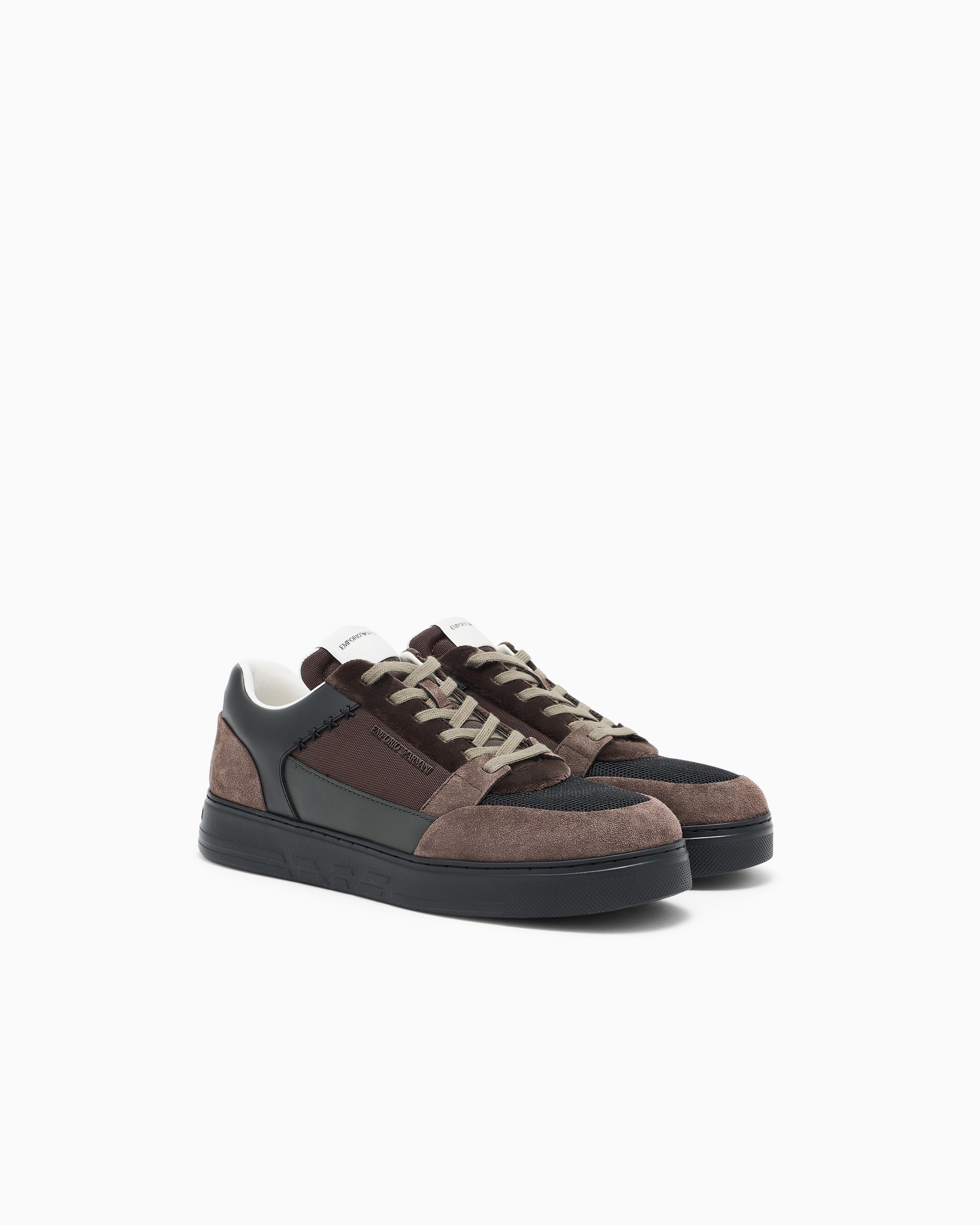 Emporio Armani Emporıo Armani Erkek Süet ve File Detaylı Düşük Bilekli Kahverengi Sneaker EM004836 AF23155-M6489