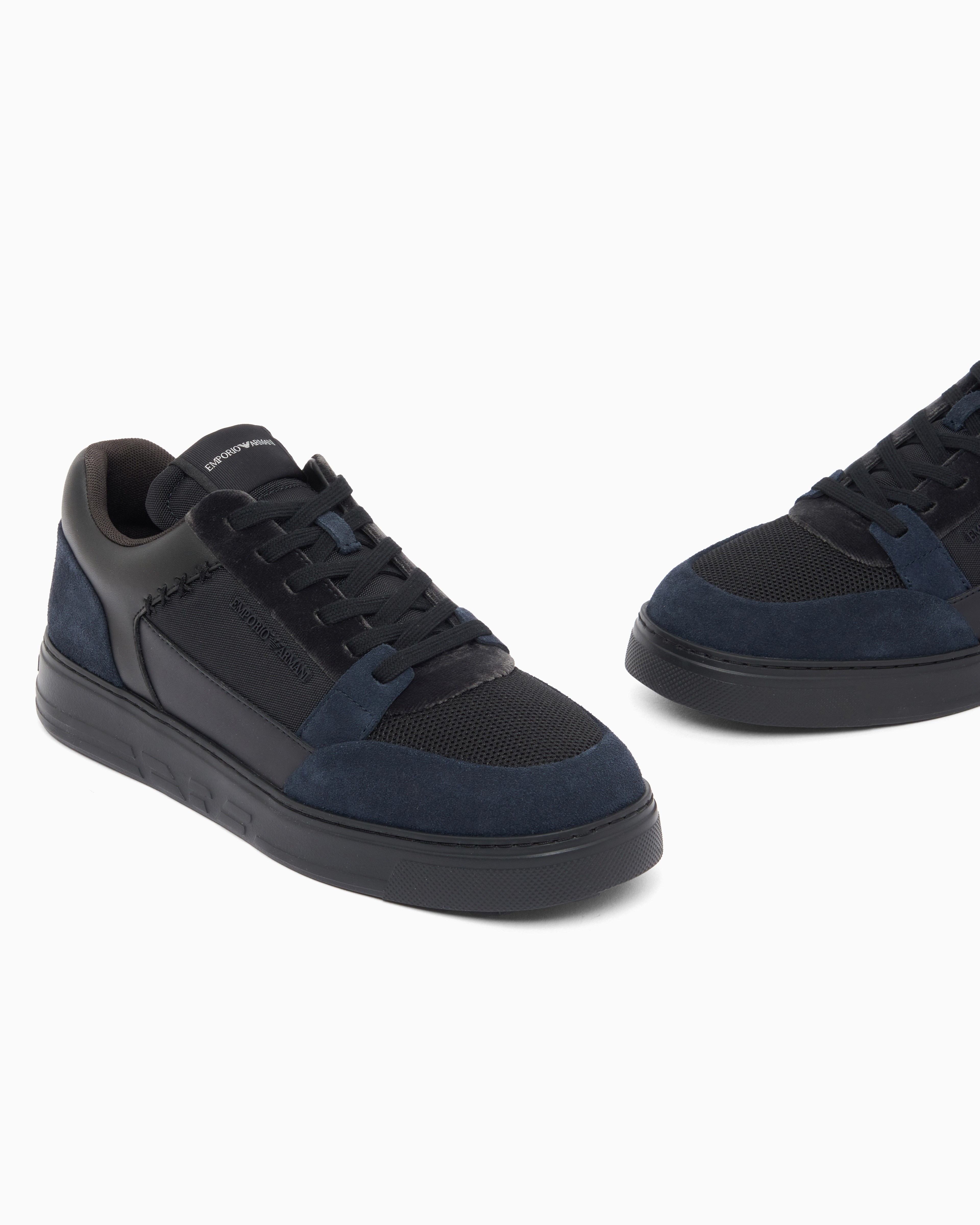 Emporio Armani Emporıo Armani Erkek Süet ve File Detaylı Düşük Bilekli Siyah Sneaker EM004836 AF23155-MZ312