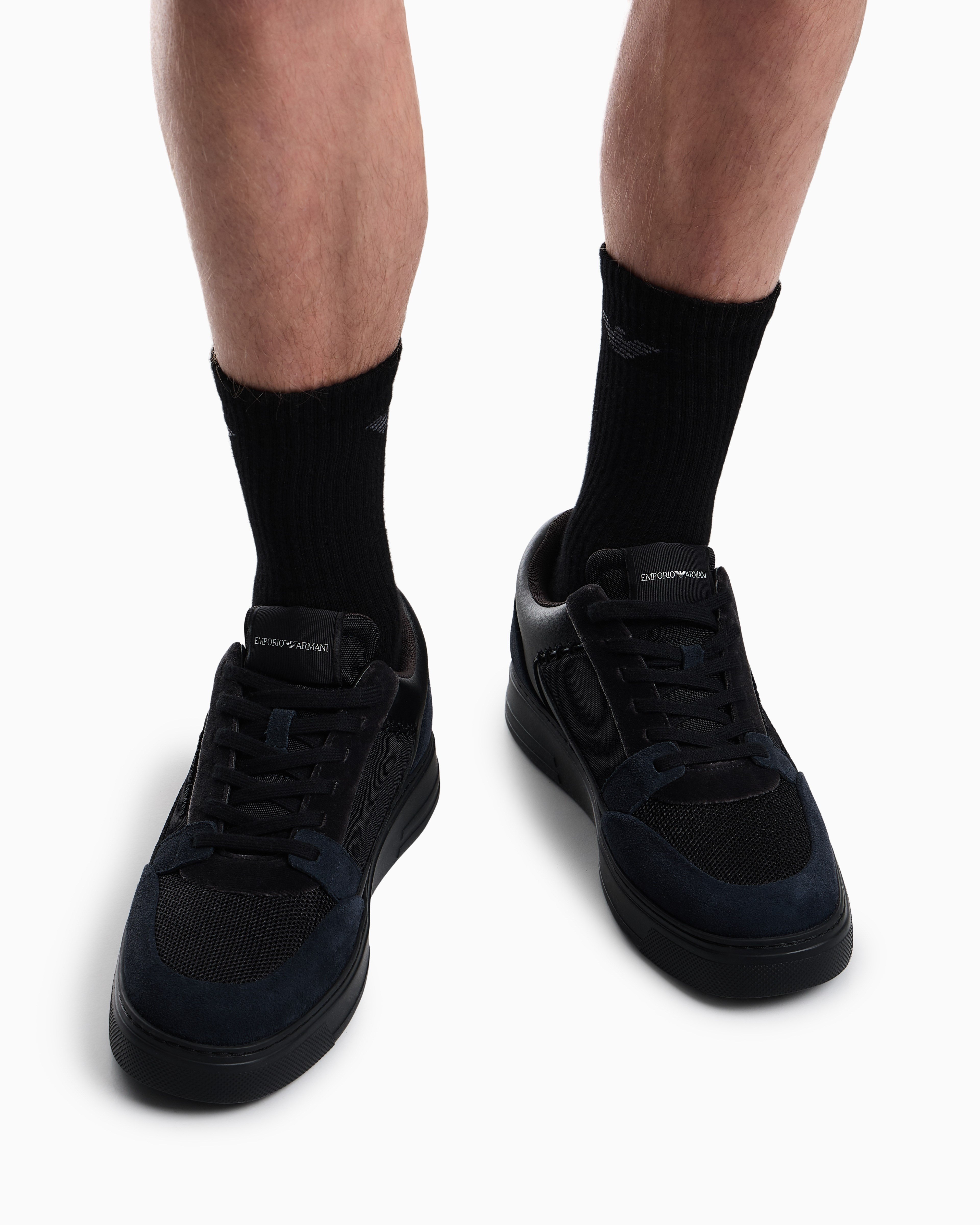 Emporio Armani Emporıo Armani Erkek Süet ve File Detaylı Düşük Bilekli Siyah Sneaker EM004836 AF23155-MZ312