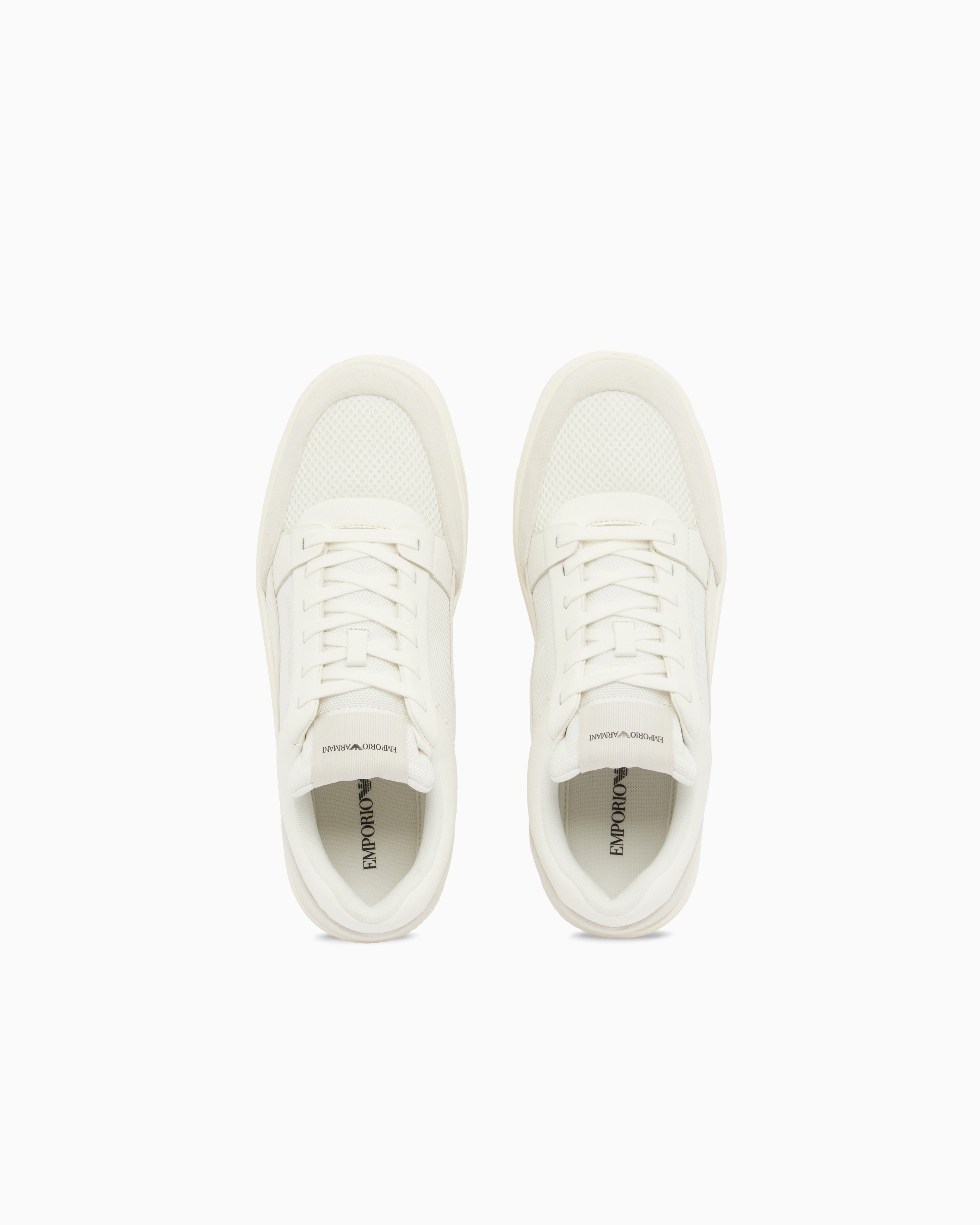 Emporio Armani Emporıo Armani Erkek Süet Ve File Detaylar Bağcıklı Kauçuk Taban Beyaz Sneaker EM004836 AF24321-M0360