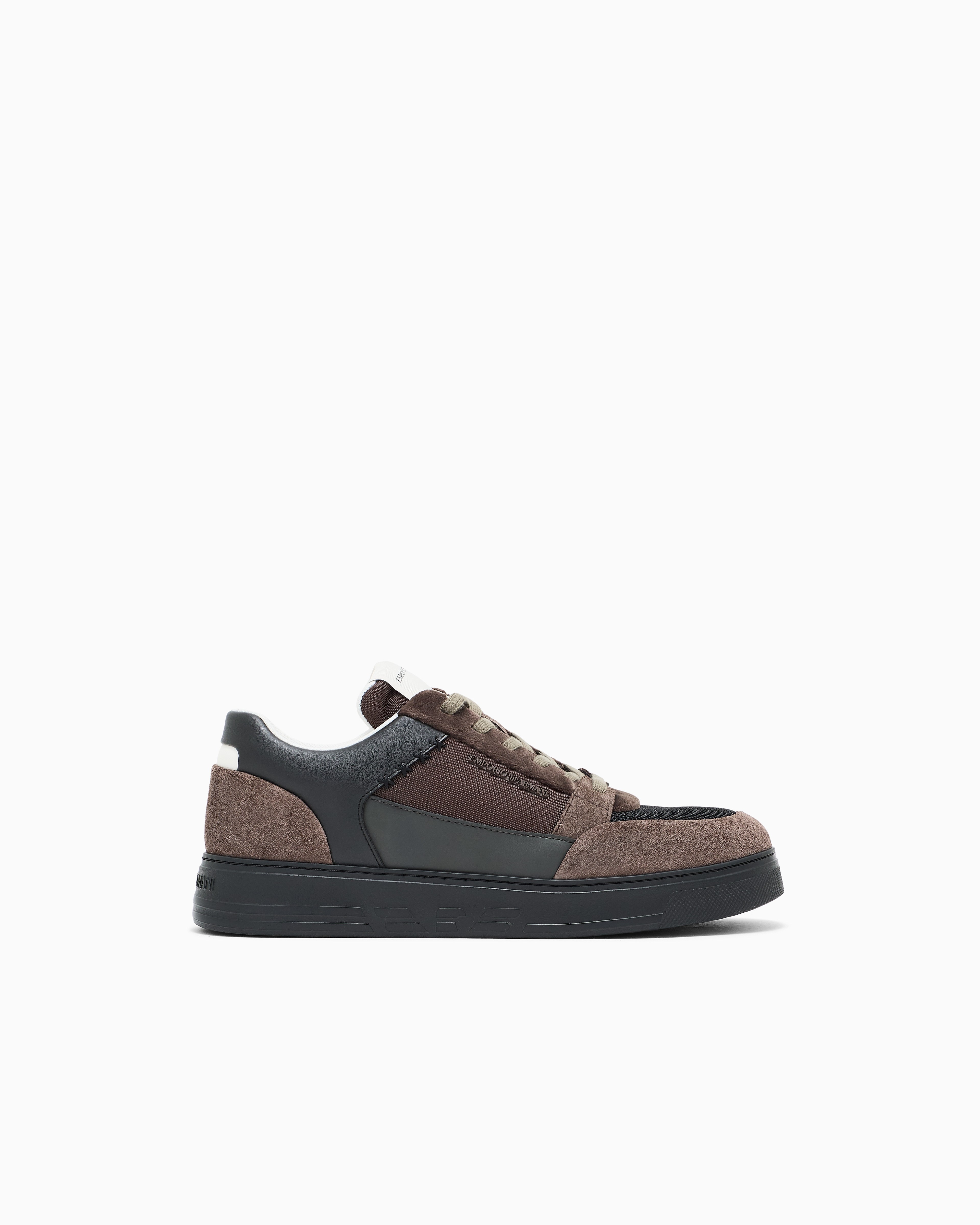 Emporio Armani Emporıo Armani Erkek Süet ve File Detaylı Düşük Bilekli Kahverengi Sneaker EM004836 AF23155-M6489