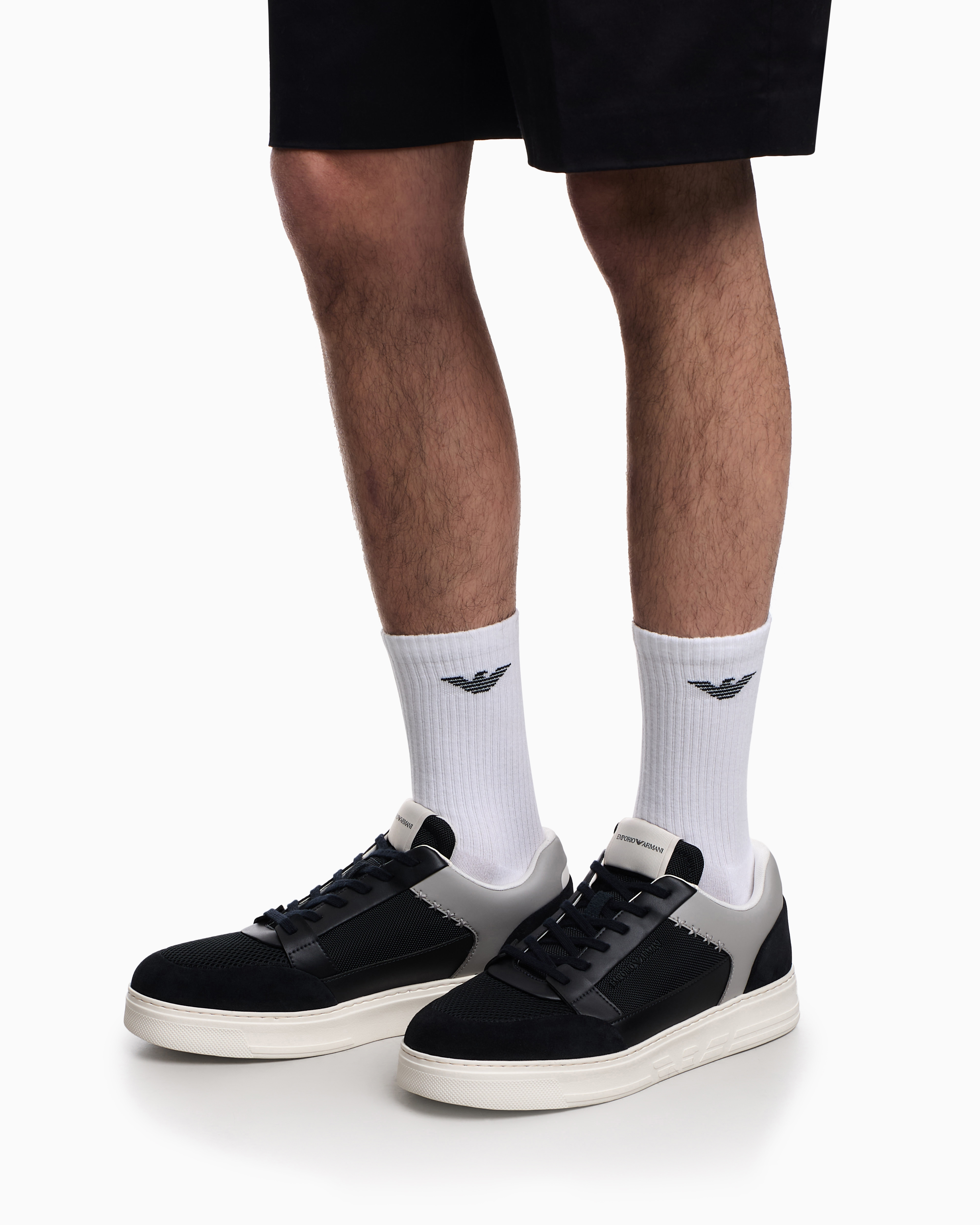 Emporio Armani Emporıo Armani Erkek Süet Ve File Detaylar Bağcıklı Kauçuk Taban Lacivert Sneaker EM004836 AF24321-MB617