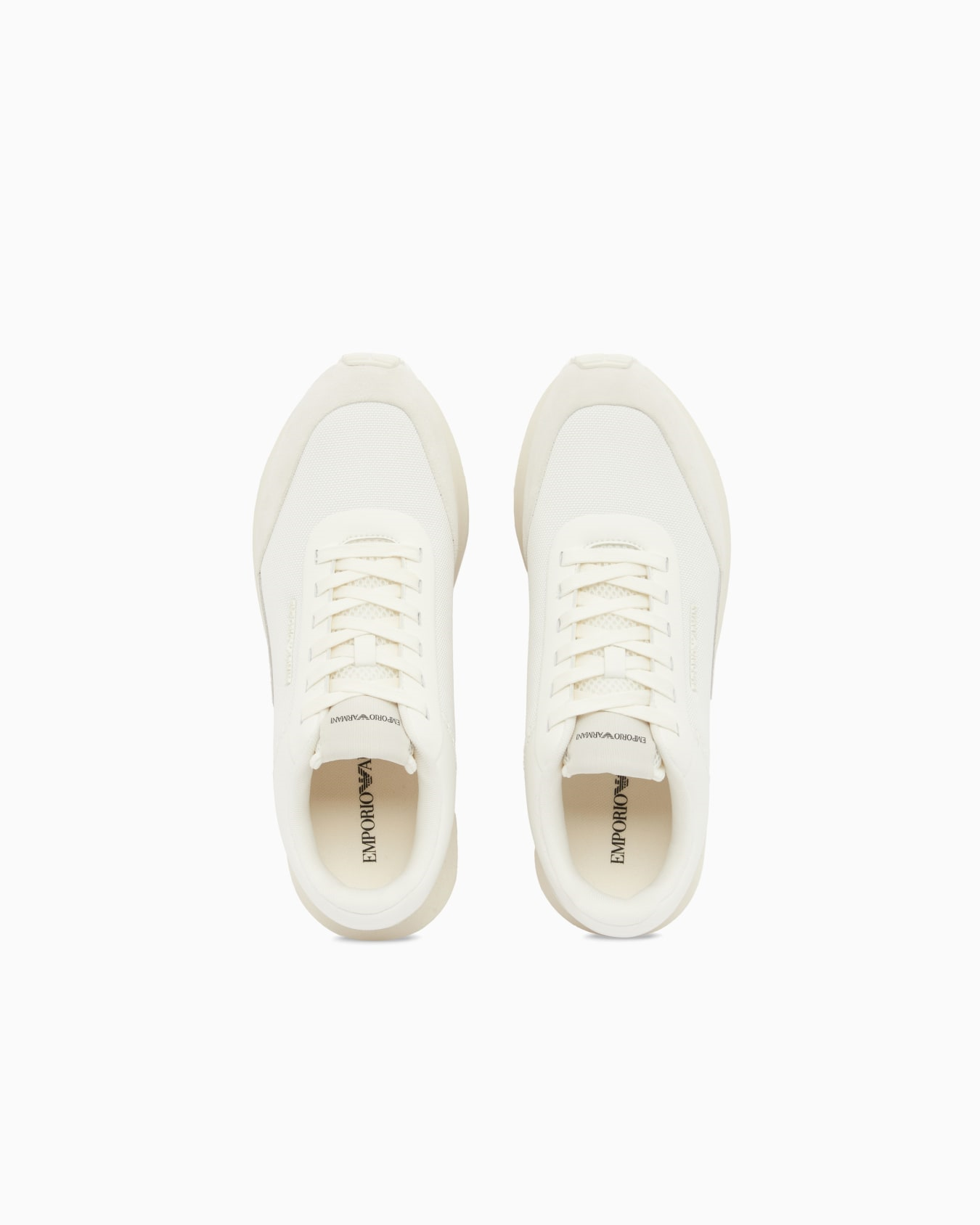 Emporio Armani Emporıo Armani Erkek Süet ve File Detaylı Yuvarlak Burunlu Logo İmzalı Beyaz Sneaker EM004839 AF24321-M0360