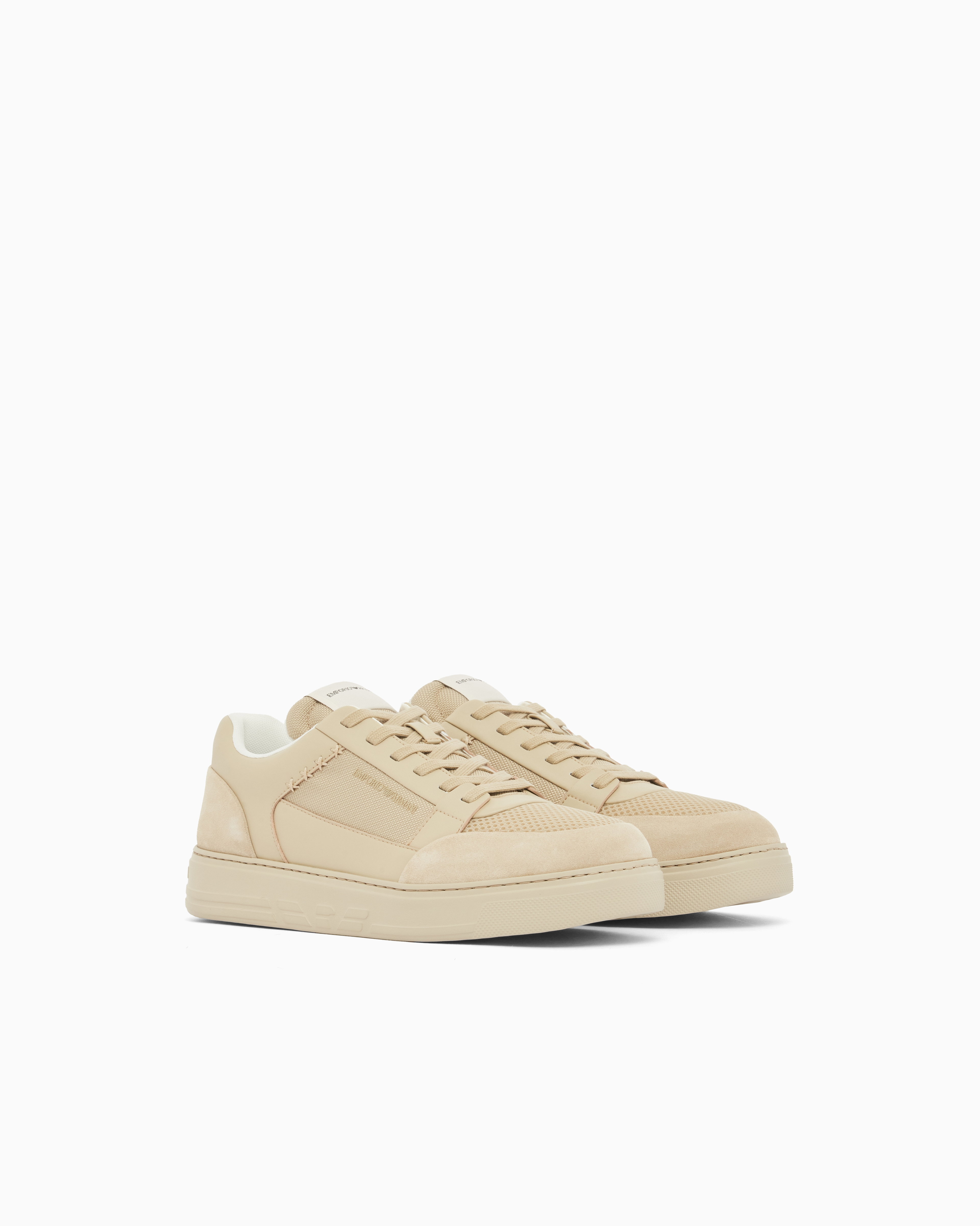 Emporio Armani Emporıo Armani Erkek Süet Ve File Detaylar Bağcıklı Kauçuk Taban Bej Sneaker EM004836 AF24321-M1359