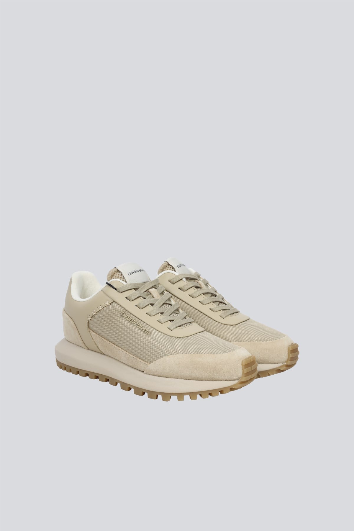Emporio Armani Emporıo Armani Erkek Süet ve File Detaylı Yuvarlak Burunlu Logo İmzalı Bej Sneaker EM004839 AF24321-M1359