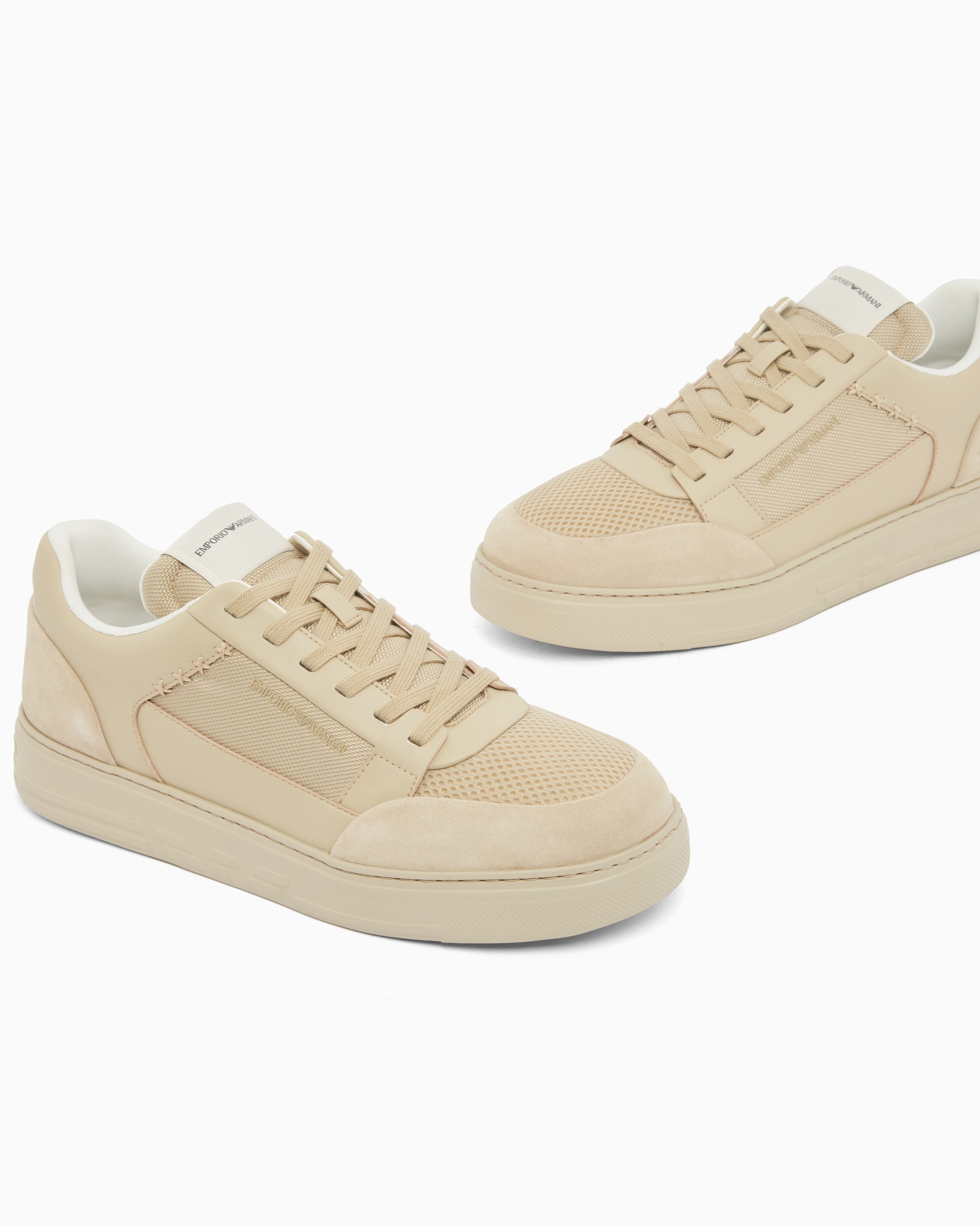 Emporio Armani Emporıo Armani Erkek Süet Ve File Detaylar Bağcıklı Kauçuk Taban Bej Sneaker EM004836 AF24321-M1359