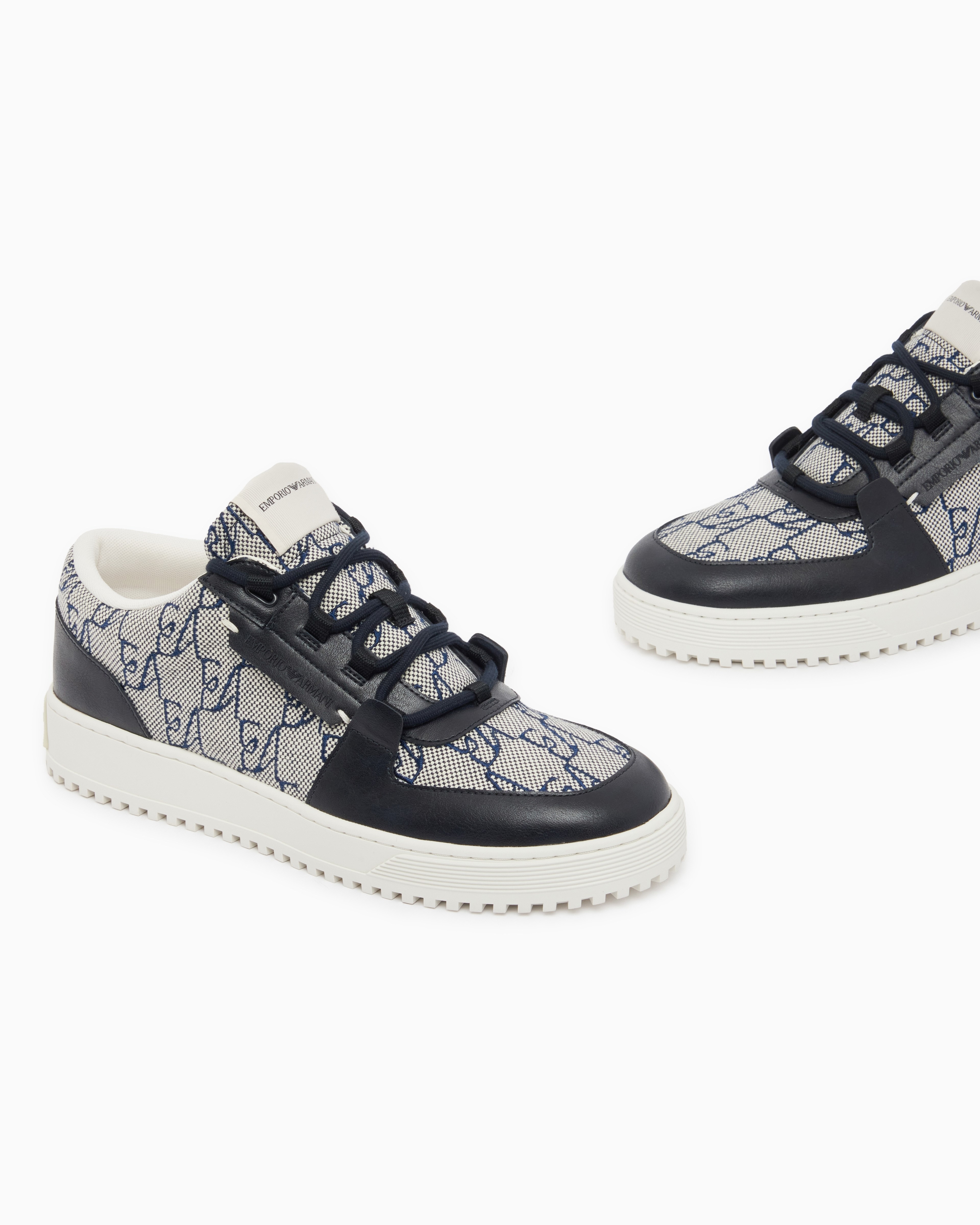 Emporio Armani Emporıo Armani Erkek Üst Kısım Tasarımcı Monogram Desen Deri Bağcıklı Lacivert Sneaker EM007326 AF29506-MB659