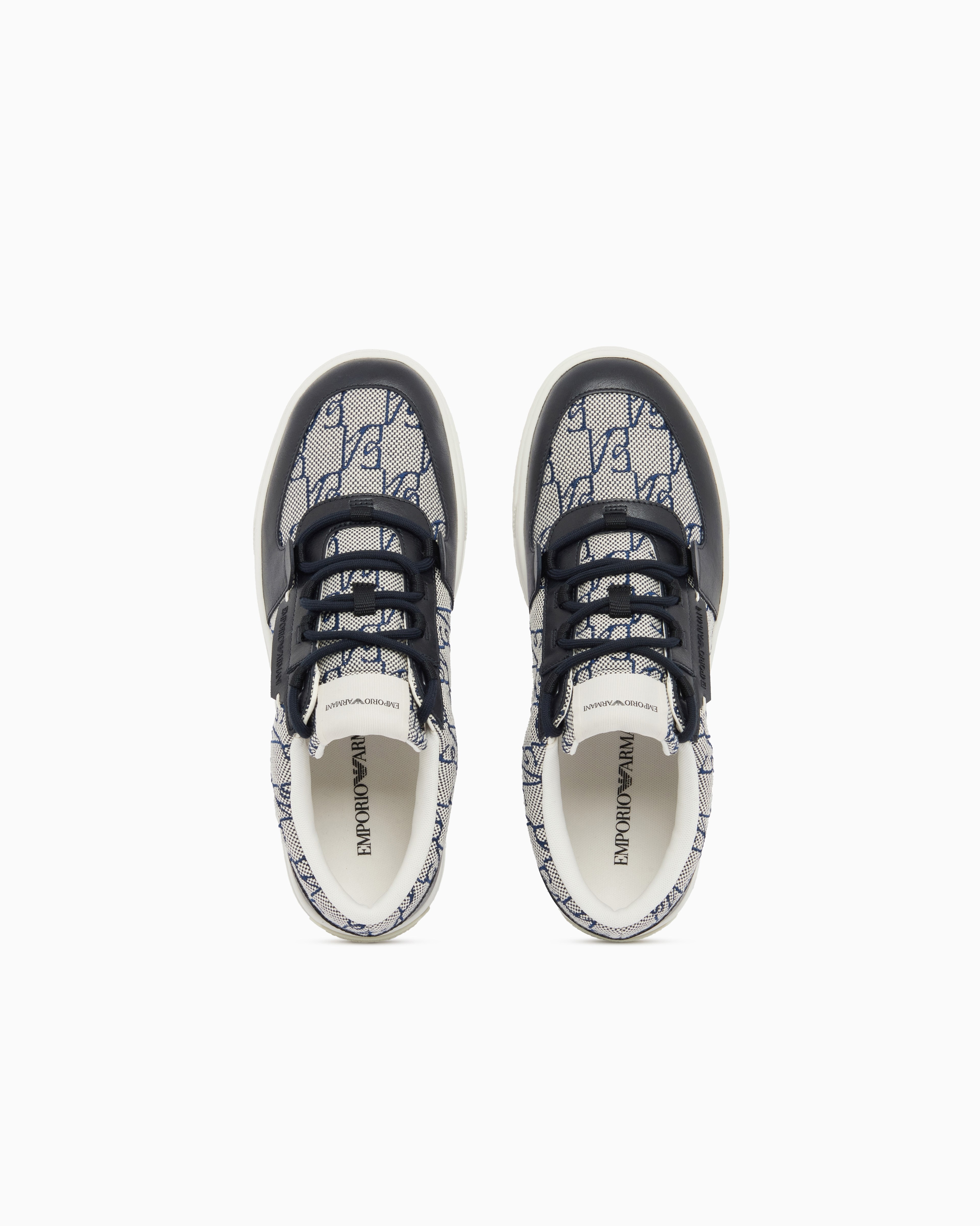 Emporio Armani Emporıo Armani Erkek Üst Kısım Tasarımcı Monogram Desen Deri Bağcıklı Lacivert Sneaker EM007326 AF29506-MB659