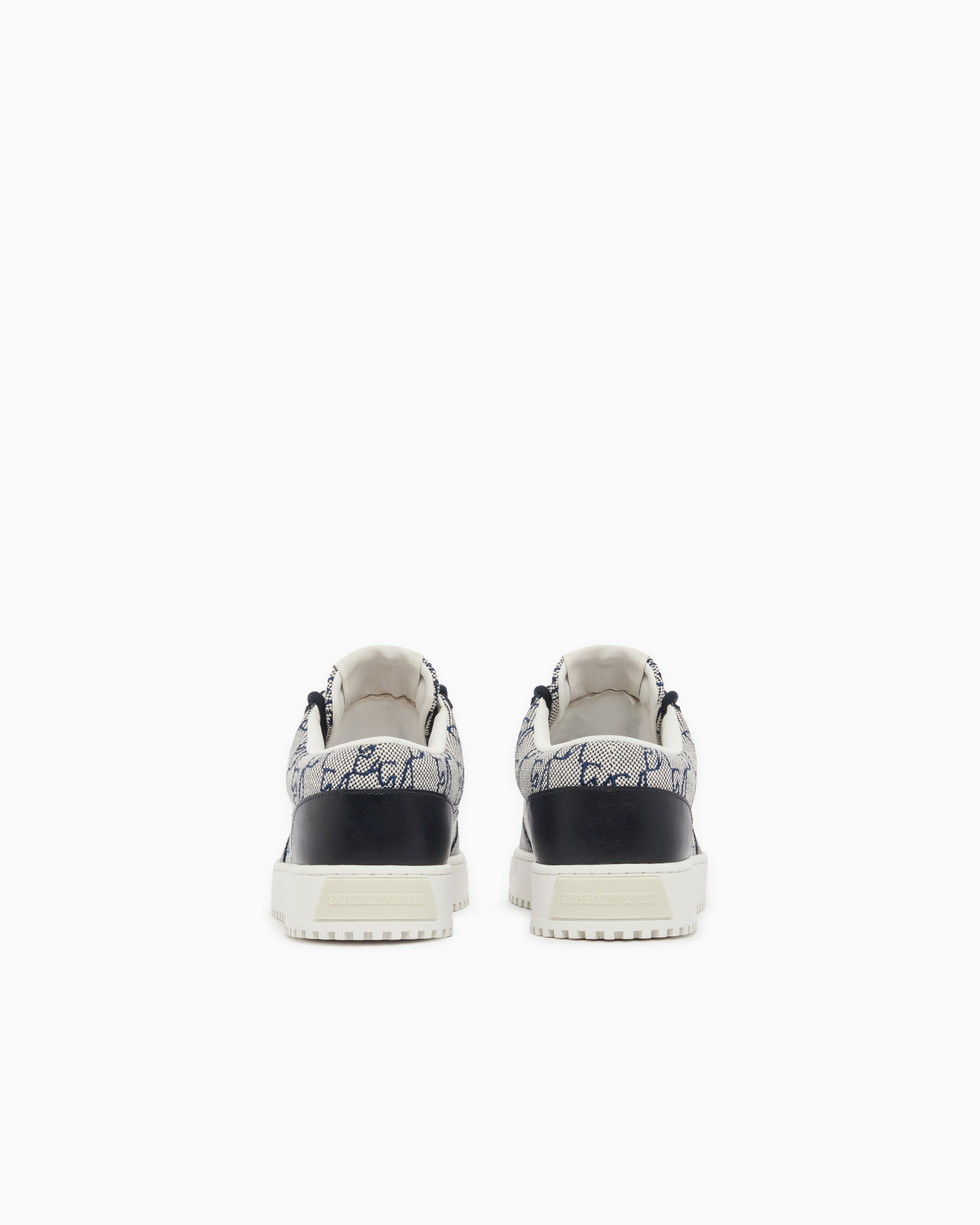 Emporio Armani Emporıo Armani Erkek Üst Kısım Tasarımcı Monogram Desen Deri Bağcıklı Lacivert Sneaker EM007326 AF29506-MB659