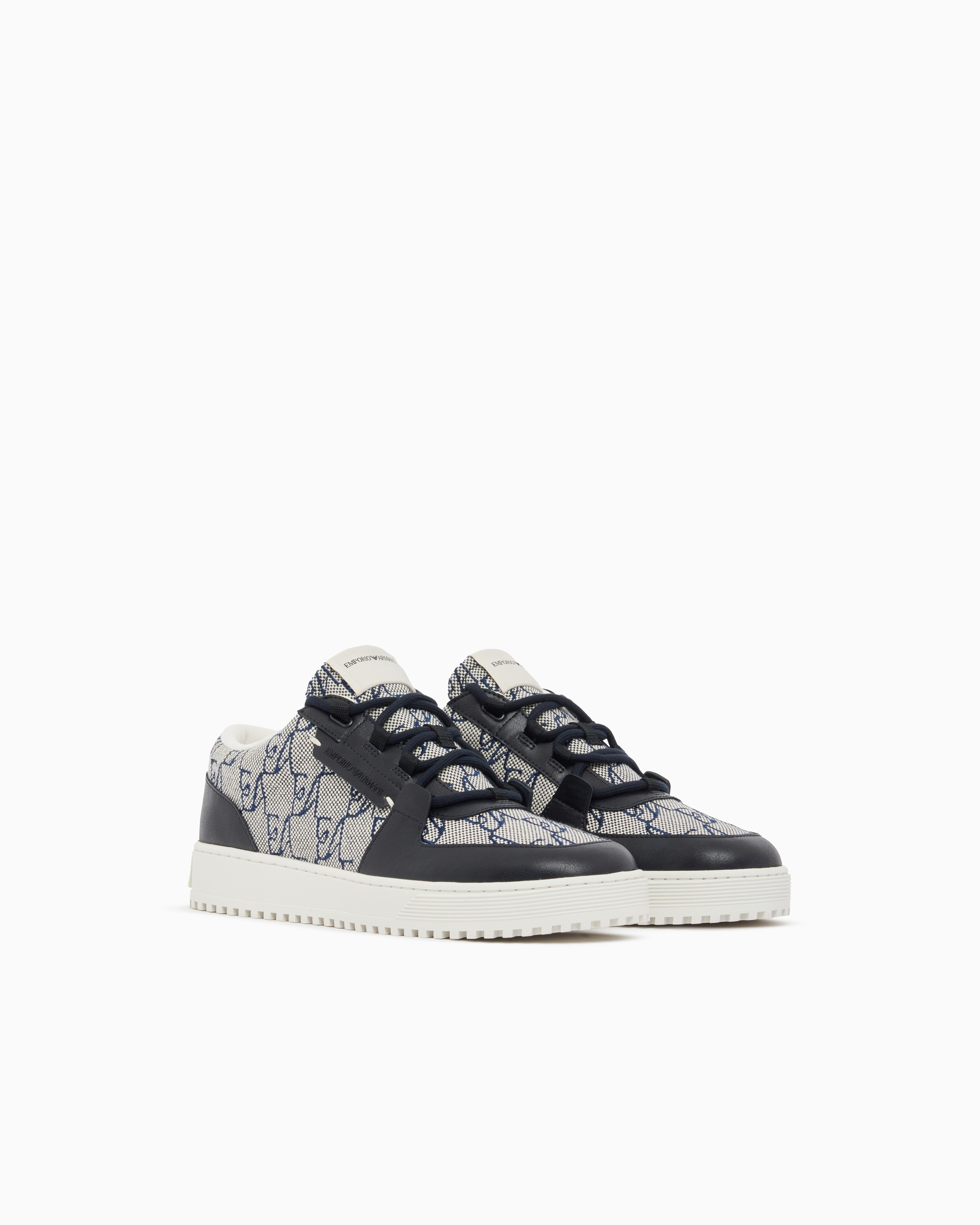 Emporio Armani Emporıo Armani Erkek Üst Kısım Tasarımcı Monogram Desen Deri Bağcıklı Lacivert Sneaker EM007326 AF29506-MB659