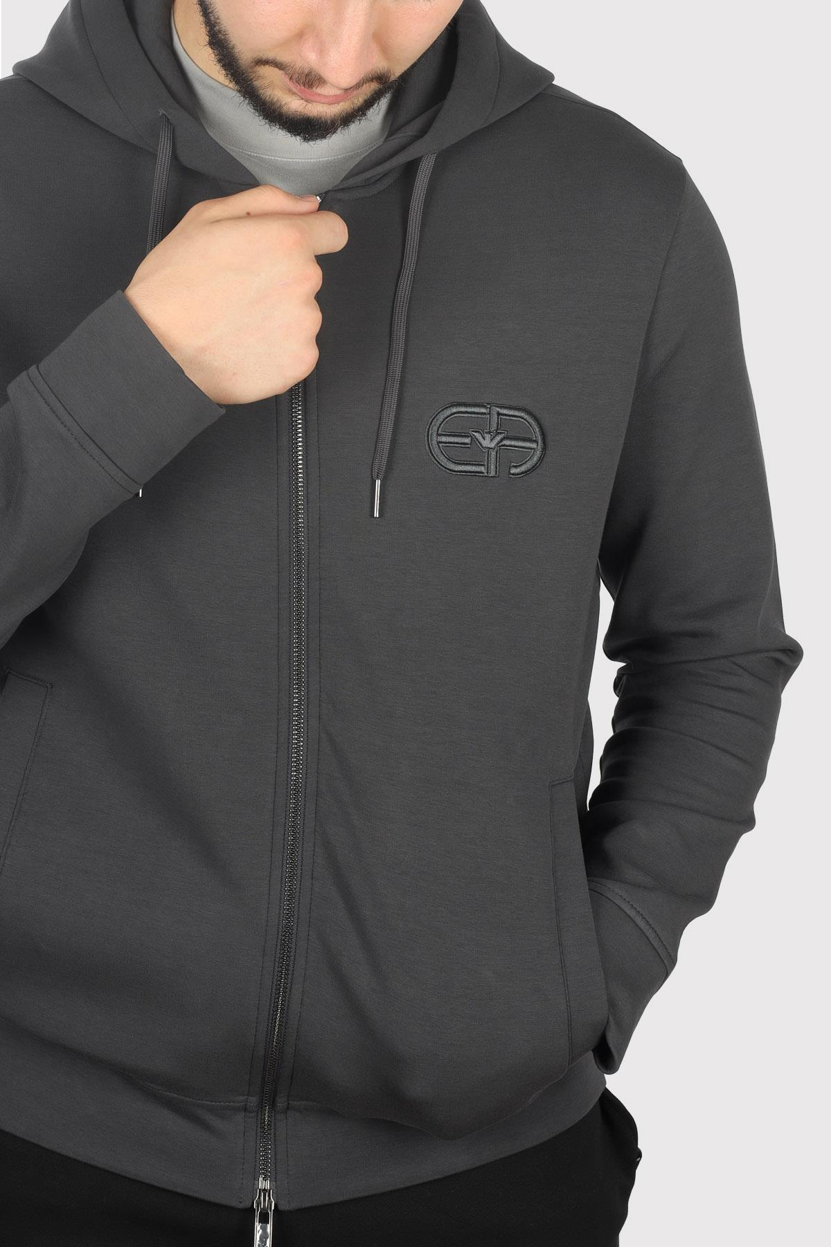 Emporio Armani Emporıo Armani Erkek Uzun Kollu düz Kapuşonlu Yaka Antrasit Sweatshirt 8N1ML6 1JHSZ-0842