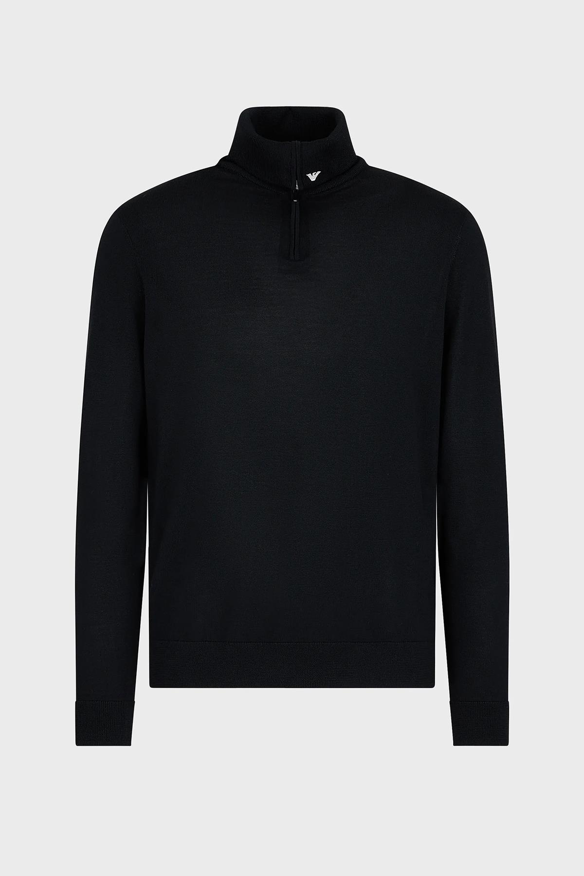 Emporio Armani Emporıo Armani Erkek Uzun Kollu Dik Yakalı Logolu Siyah Kazak 6R1MXF 1MNFZ-F008