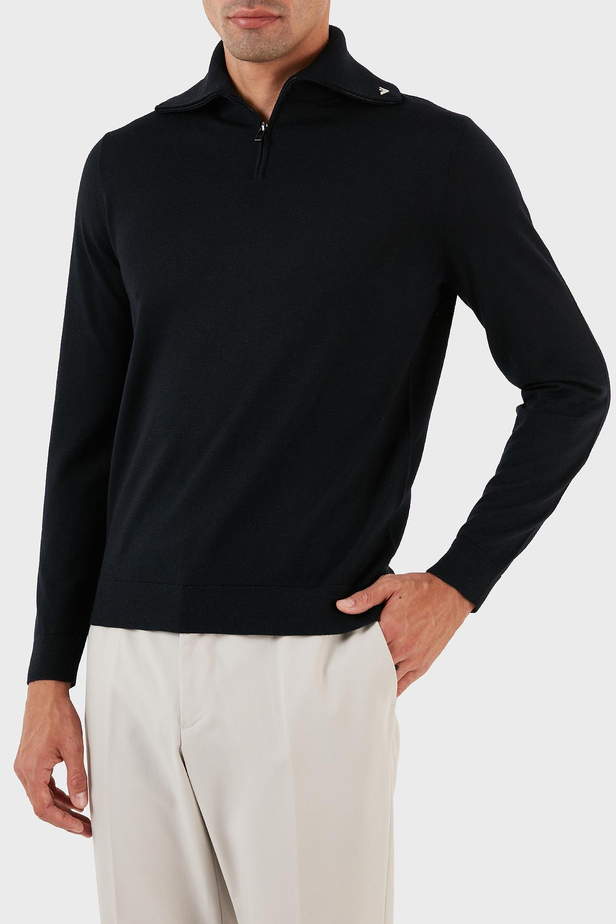 Emporio Armani Emporıo Armani Erkek Uzun Kollu Dik Yakalı Logolu Lacivert Kazak 6R1MXF 1MNFZ-F904