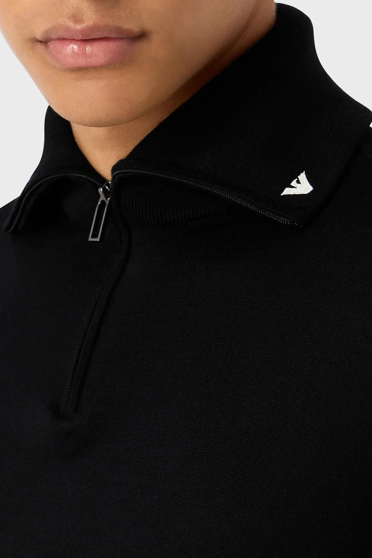 Emporio Armani Emporıo Armani Erkek Uzun Kollu Dik Yakalı Logolu Siyah Kazak 6R1MXF 1MNFZ-F008