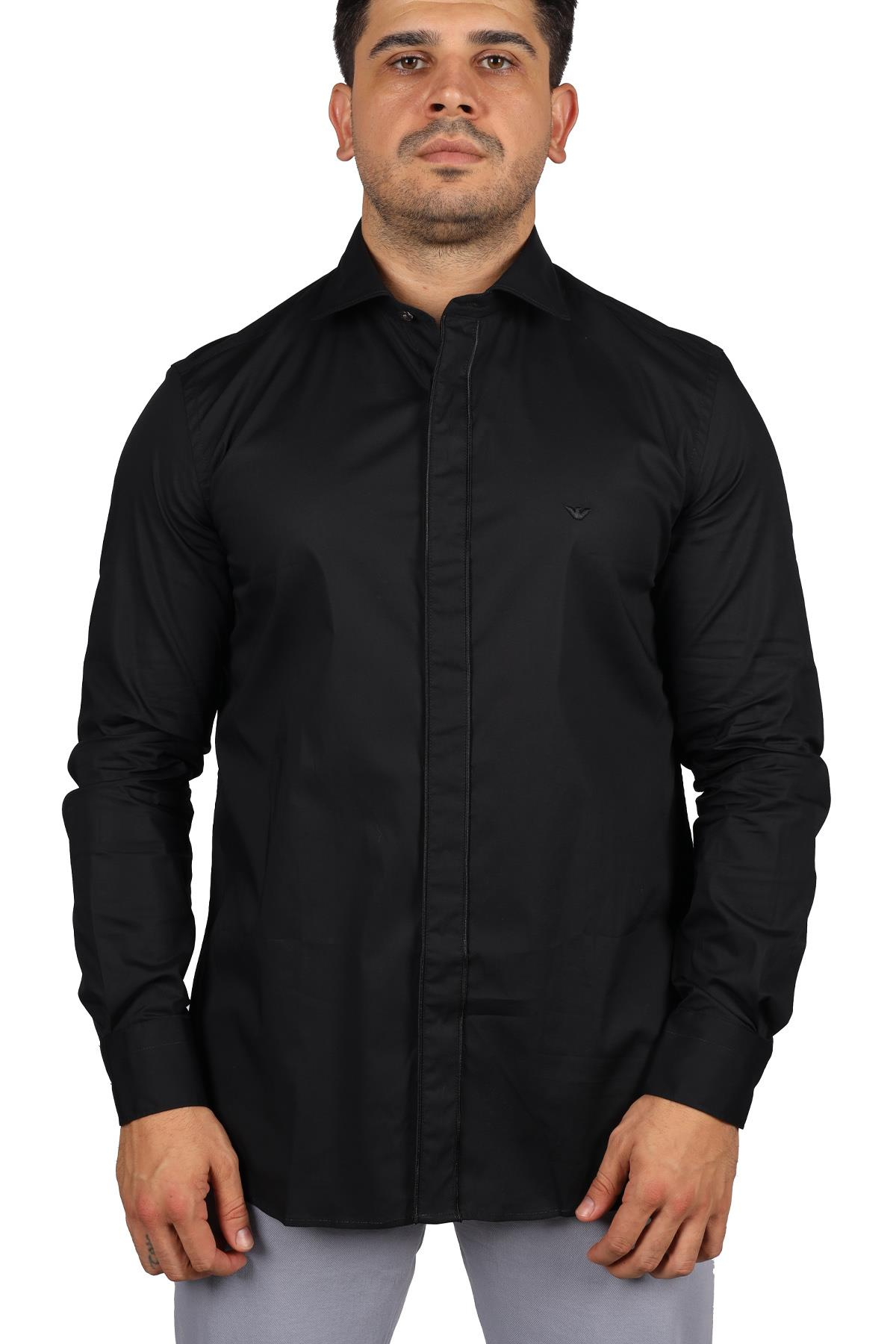 Emporio Armani Emporıo Armani Erkek Uzun Kol Normal Gömlek Yaka Günlük Siyah Gömlek 3R1CN6 1K01Z-0090