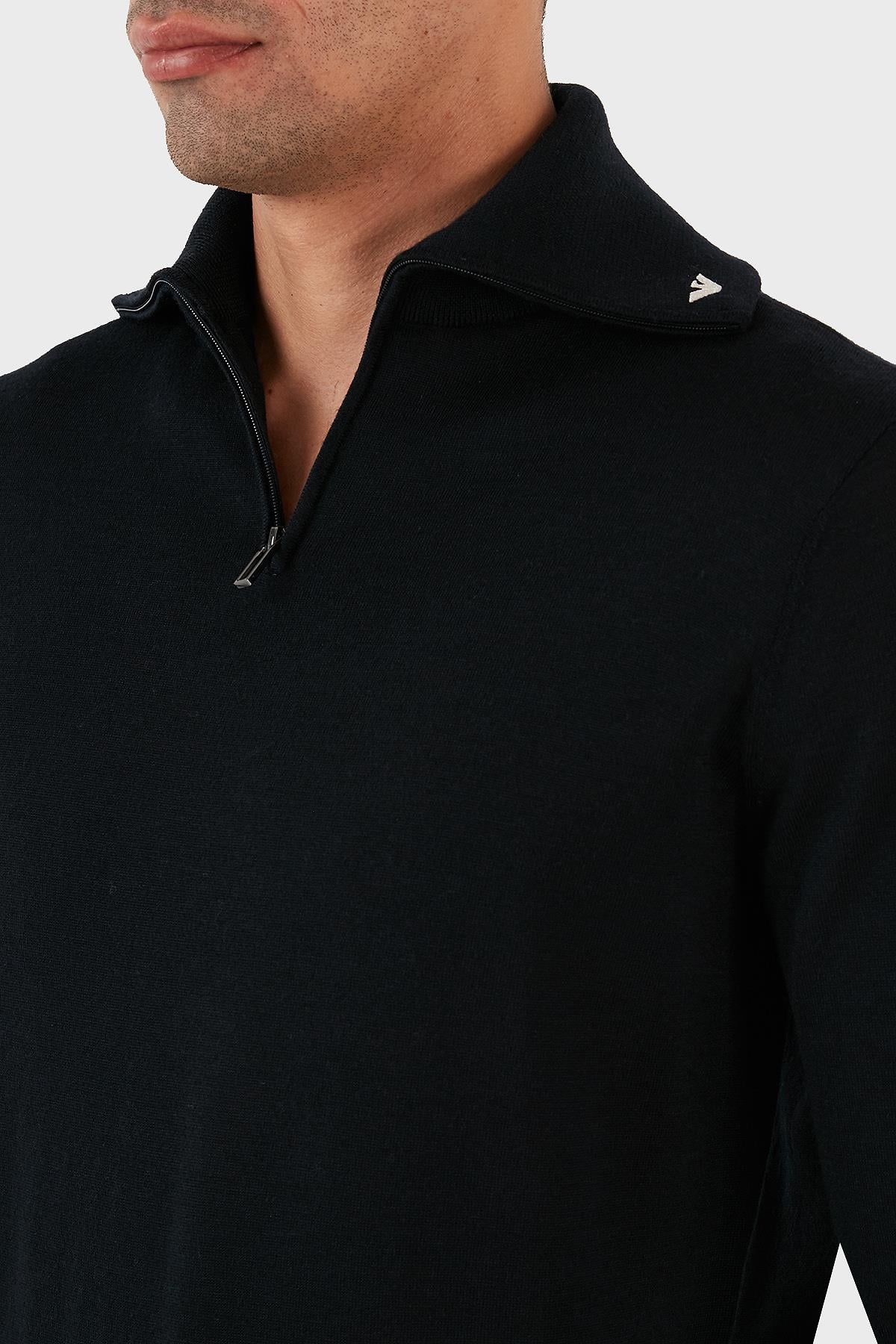 Emporio Armani Emporıo Armani Erkek Uzun Kollu Dik Yakalı Logolu Lacivert Kazak 6R1MXF 1MNFZ-F904