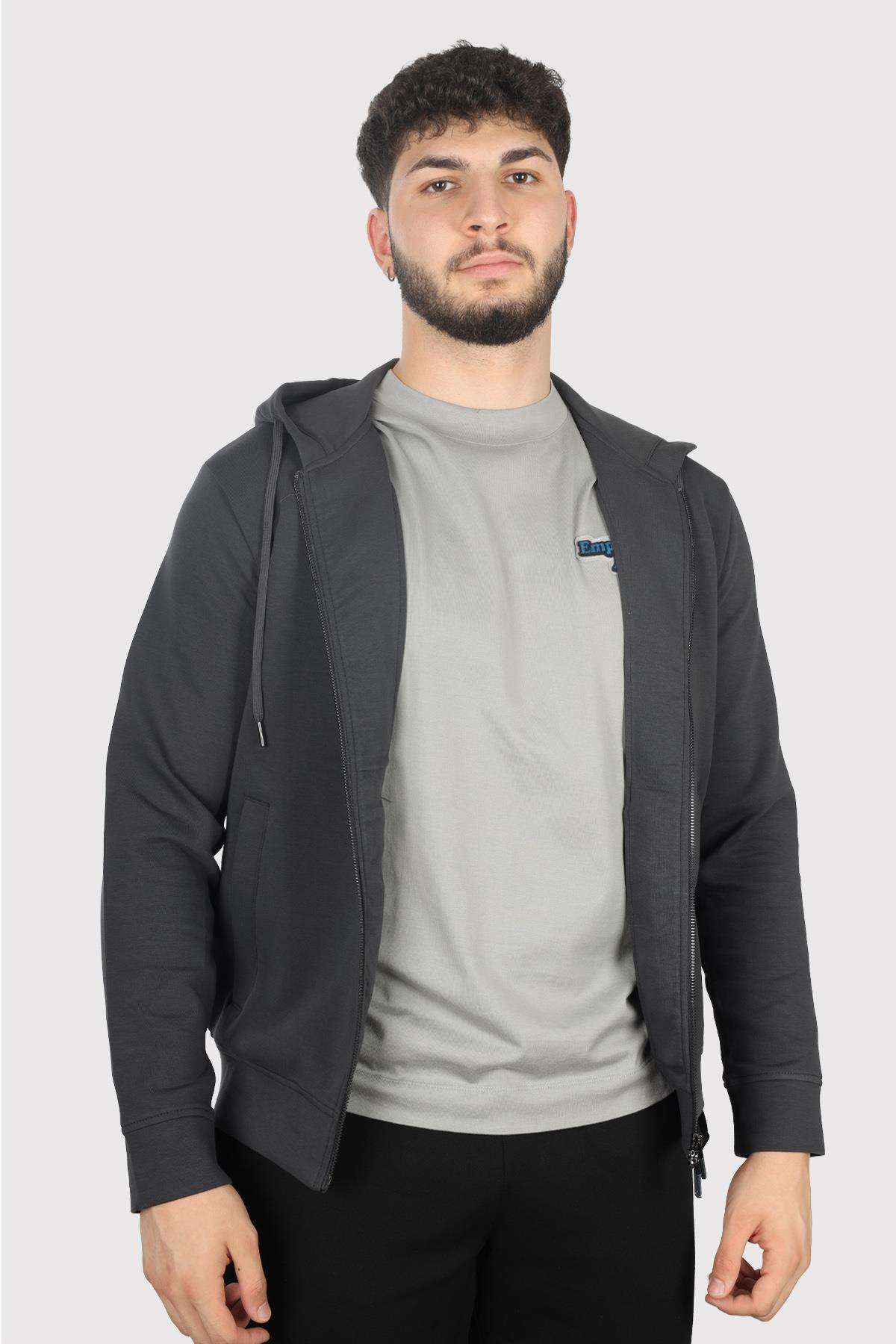 Emporio Armani Emporıo Armani Erkek Uzun Kollu düz Kapuşonlu Yaka Antrasit Sweatshirt 8N1ML6 1JHSZ-0842