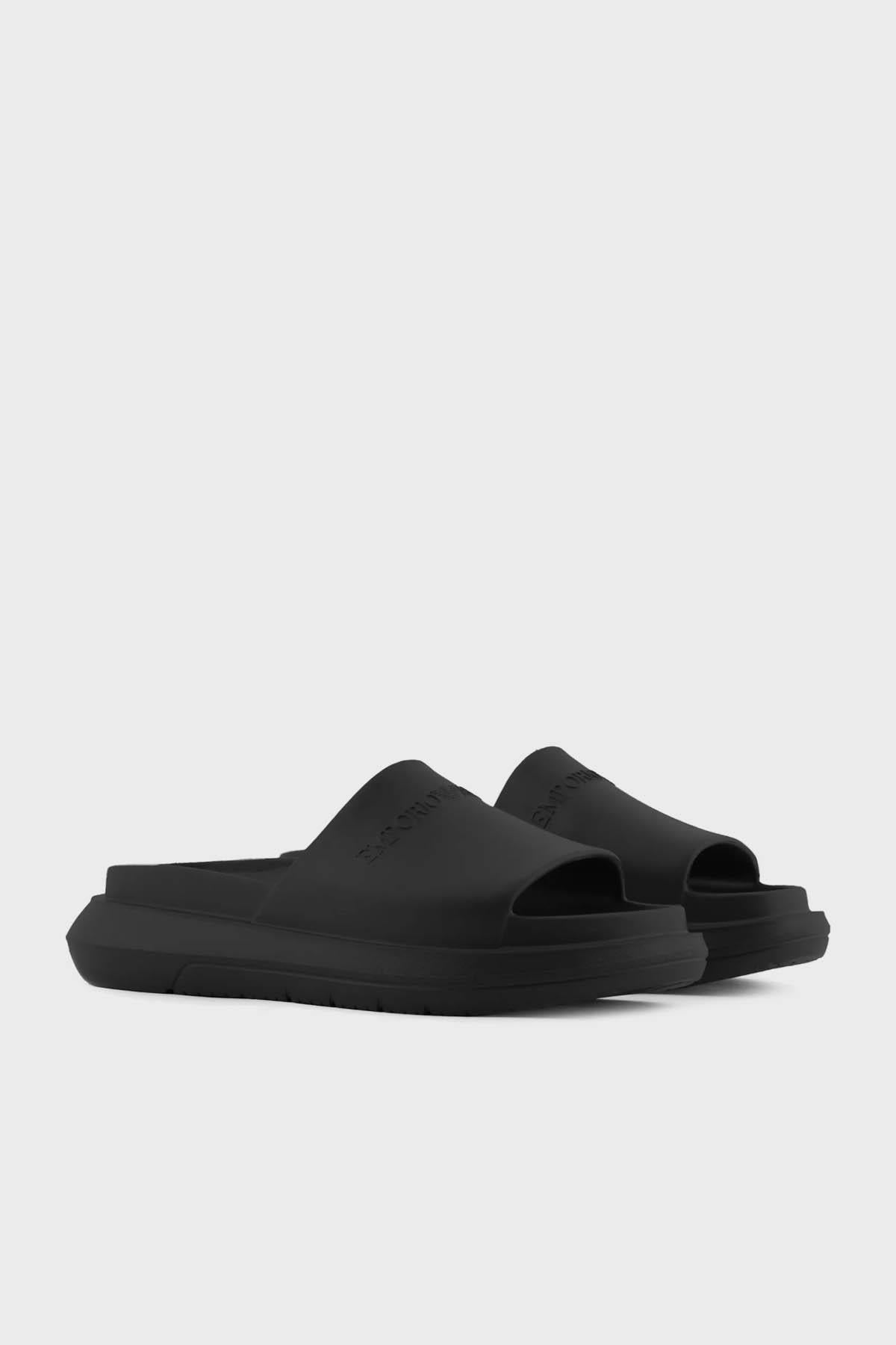 Emporio Armani Emporıo Armani Erkek Yüksek Taban Logolu Günlük Siyah Terlik X4P134 XD405-00002