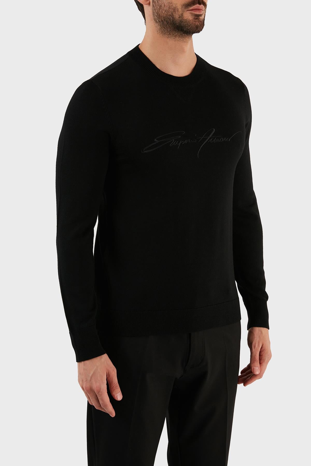 Emporio Armani Emporıo Armani Erkek Yuvarlak Uzun Kollu Günlük Siyah Kazak 6L1MXJ 1MBPZ-0999