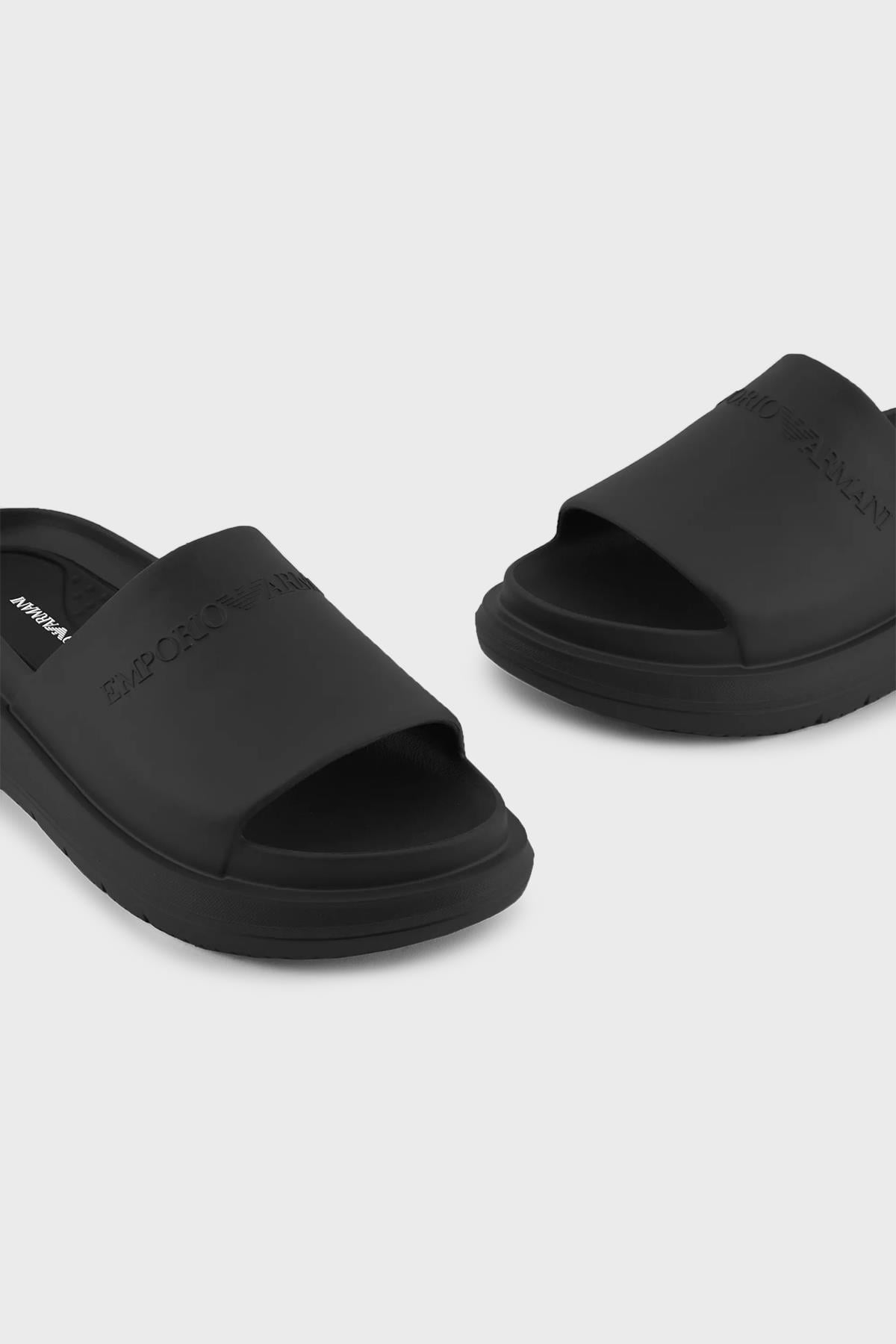 Emporio Armani Emporıo Armani Erkek Yüksek Taban Logolu Günlük Siyah Terlik X4P134 XD405-00002