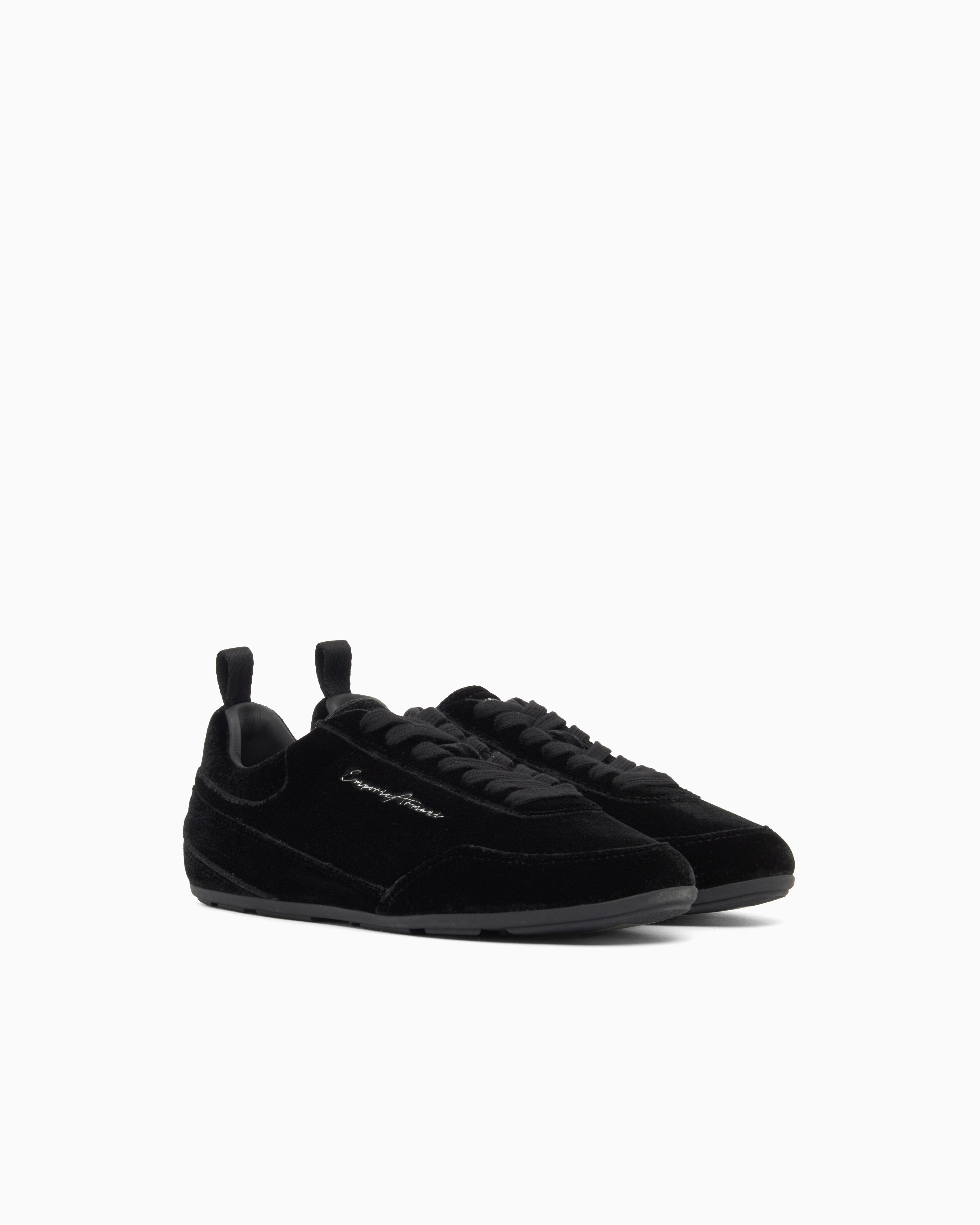 Emporio Armani Emporıo Armani Kadın Düşük Bilekli Logo Detaylı Kadife Siyah Sneaker EW005078 AF14380-UC001