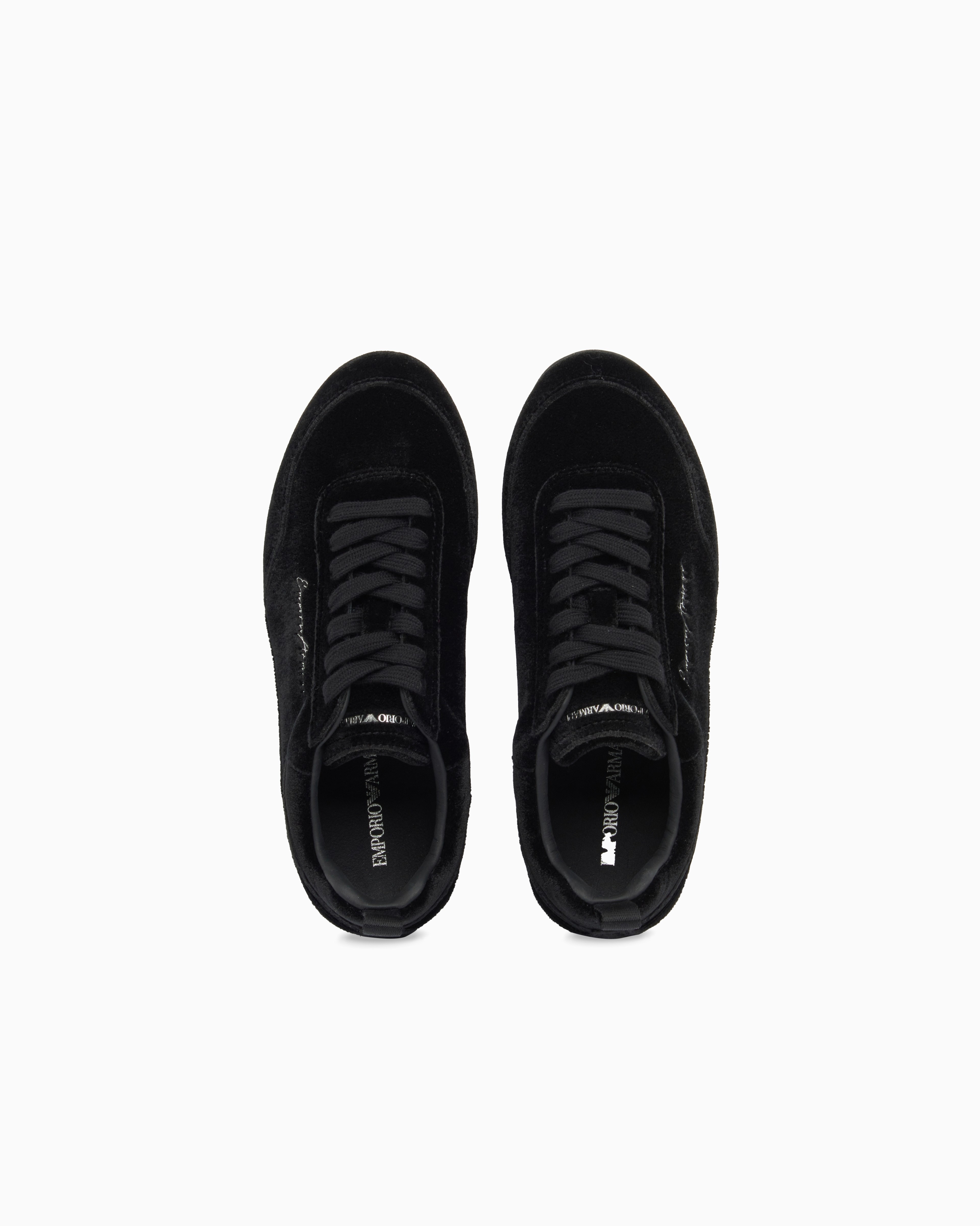 Emporio Armani Emporıo Armani Kadın Düşük Bilekli Logo Detaylı Kadife Siyah Sneaker EW005078 AF14380-UC001