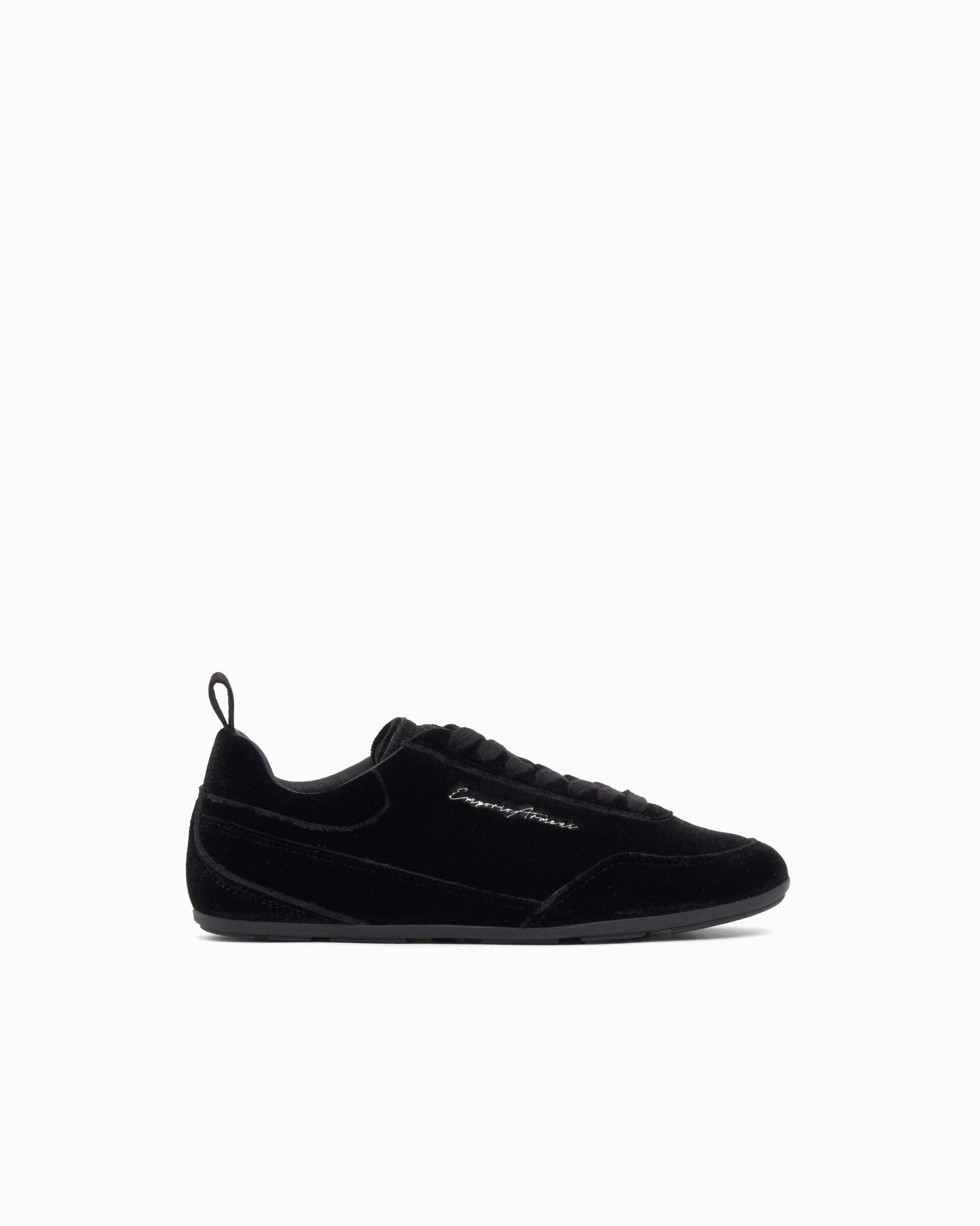 Emporio Armani Emporıo Armani Kadın Düşük Bilekli Logo Detaylı Kadife Siyah Sneaker EW005078 AF14380-UC001