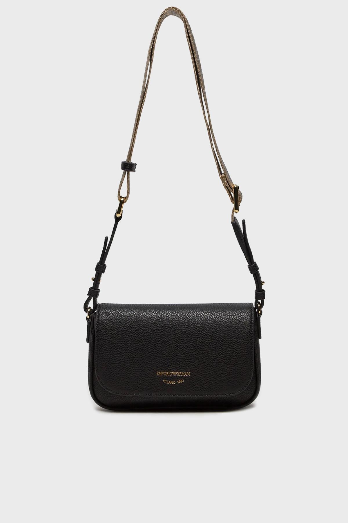 EMPORIO ARMANI Emporıo Armani Kadın Fermuar Kapamalı Ayarlanabilir Omuz Askılı Deri Siyah Omuz Çantası EW000538 AF12103-MC032