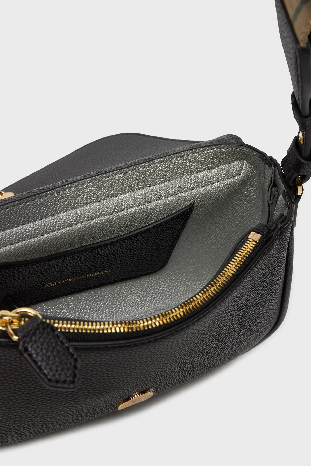 EMPORIO ARMANI Emporıo Armani Kadın Fermuar Kapamalı Ayarlanabilir Omuz Askılı Deri Siyah Omuz Çantası EW000538 AF12103-MC032