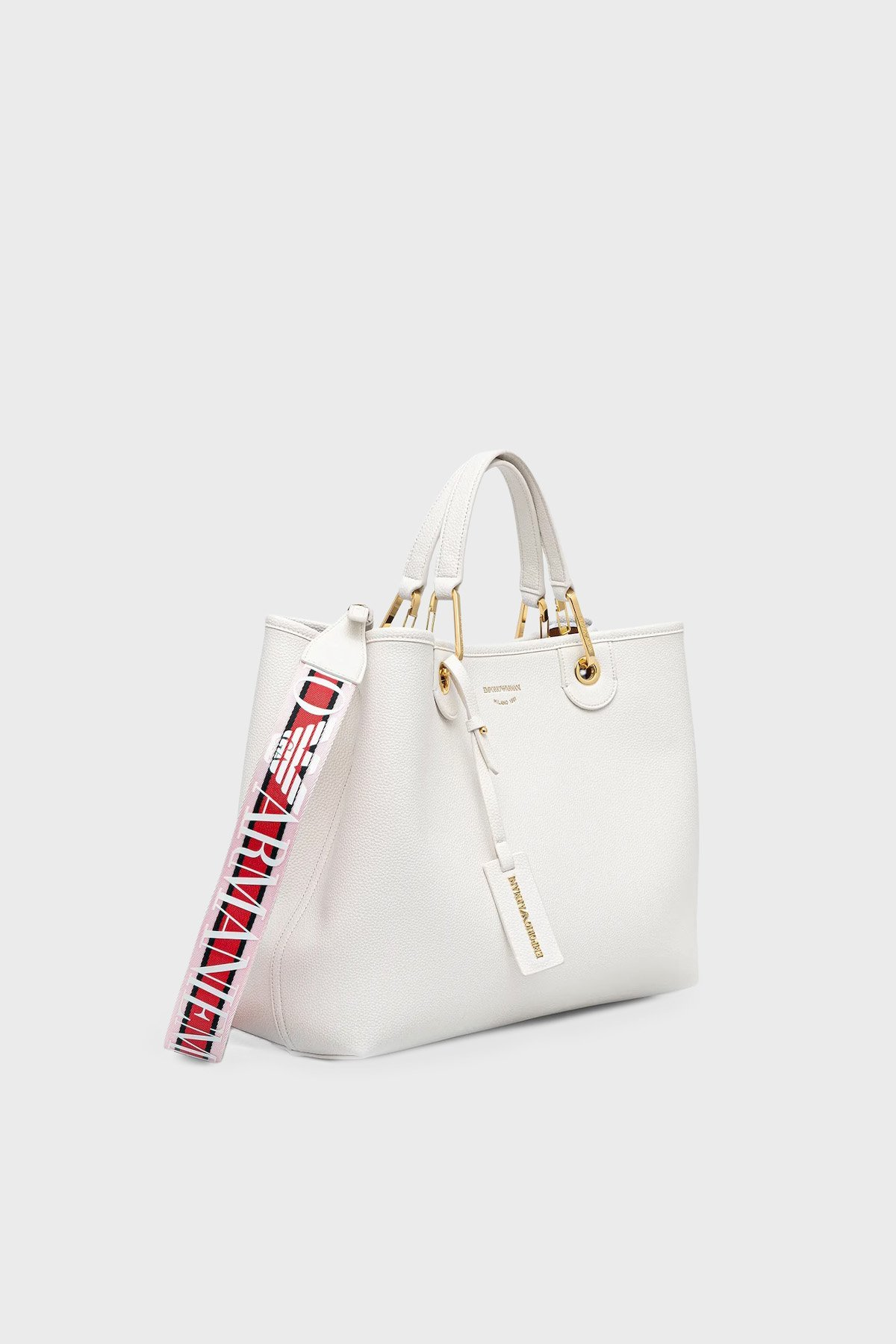Emporio Armani Emporıo Armani Kadın Fermuar Kapama Deri Askısı Logo Desenli Ayarlanabilir Beyaz Omuz Çantası EW000360 AF12103-M0034