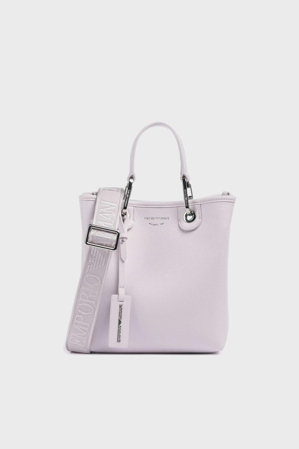 EMPORIO ARMANI Emporıo Armani Kadın Geniş Deri Kısa El Tutma Uzun Logo Detaylı Askı Pembe Omuz Çantası EW000362 AF12036-M4033